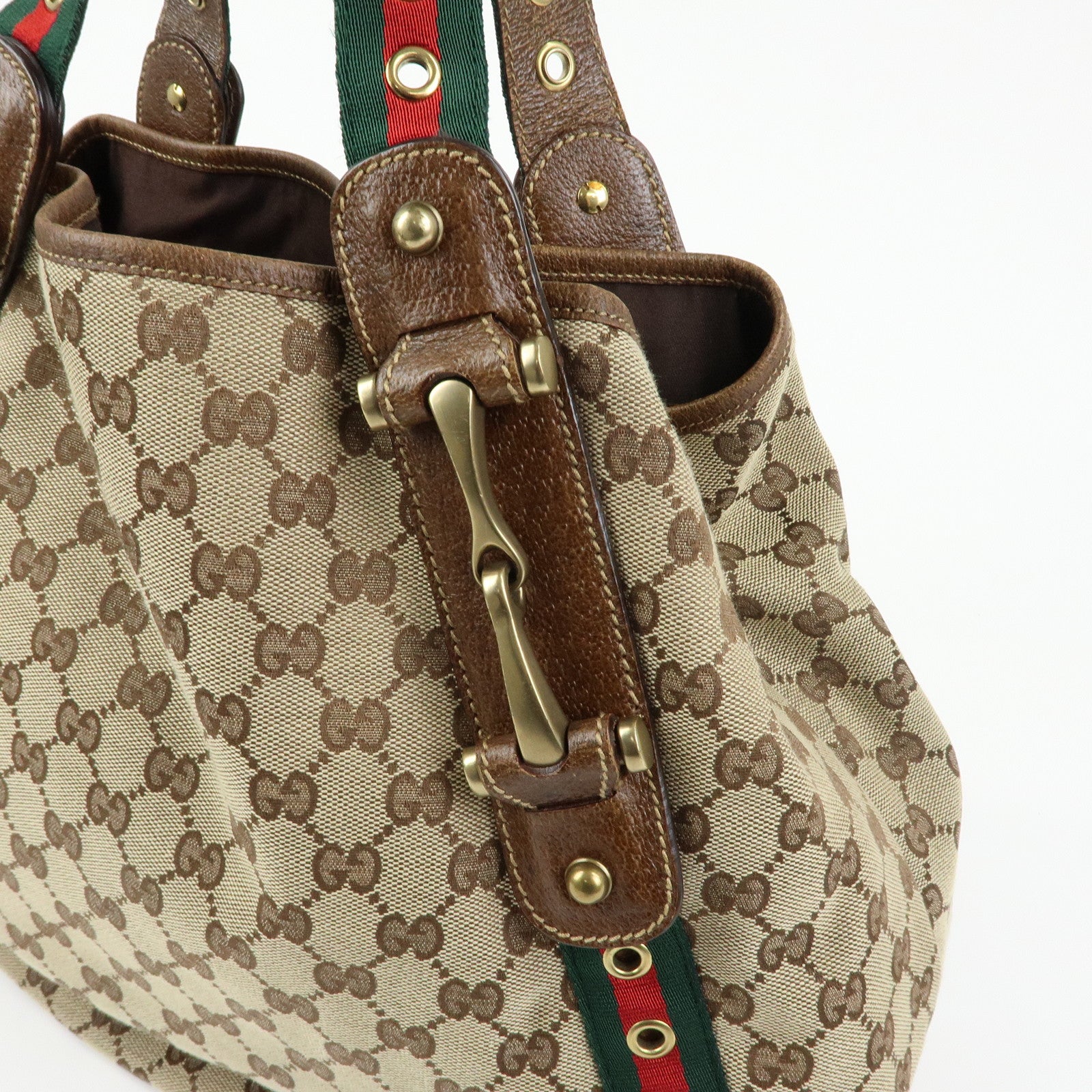 GUCCI Sherry GG Canvas Tote Bag Hand Bag Beige Brown 144186