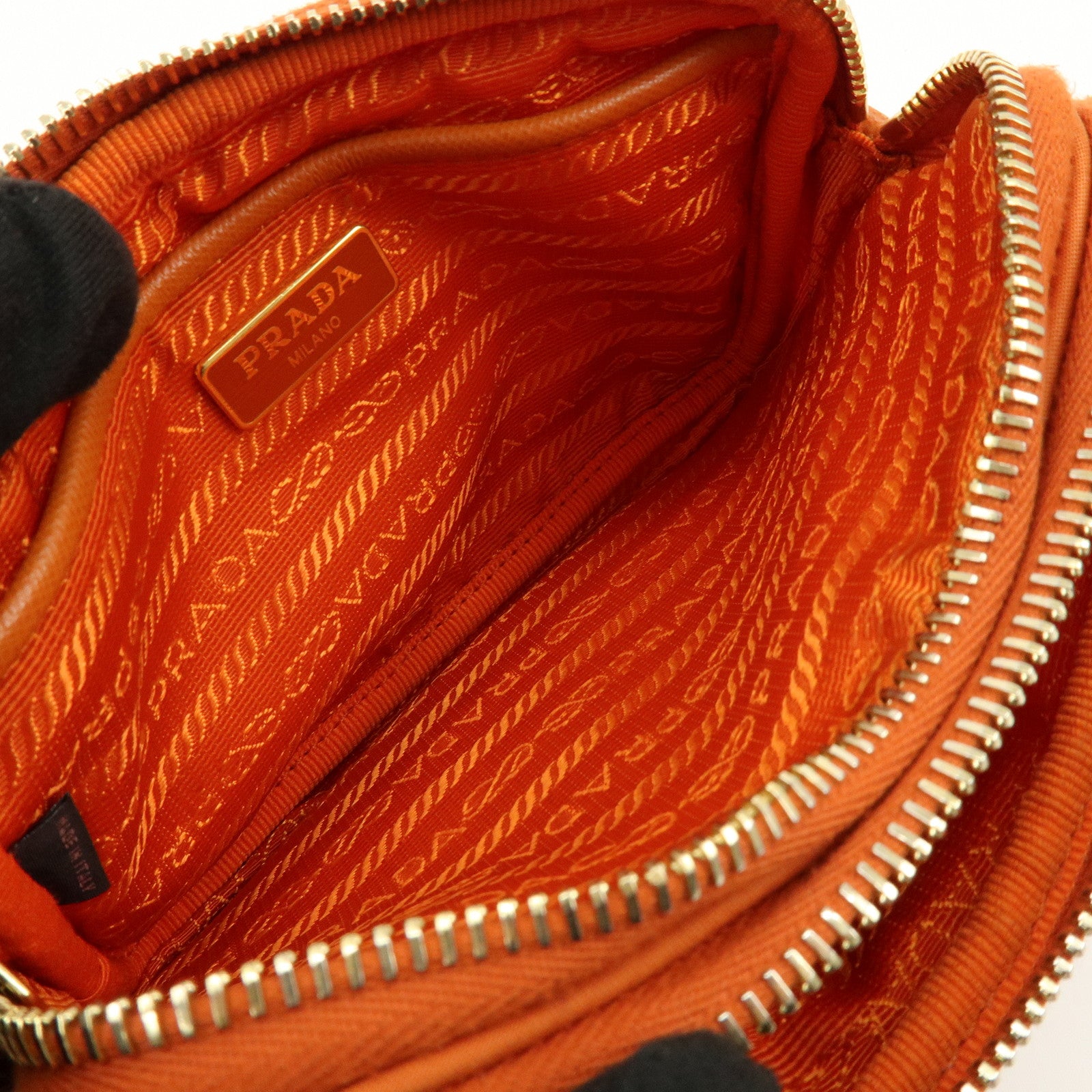 PRADA Triangle Logo Nylon Leather Shoulder Bag Orange 1N1861