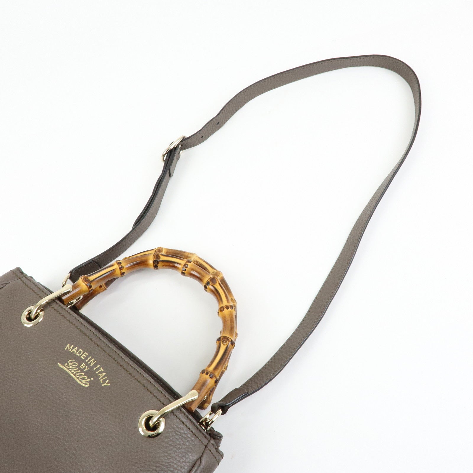 GUCCI Bamboo Leather Shopper Small 2Way Bag Greige 336032