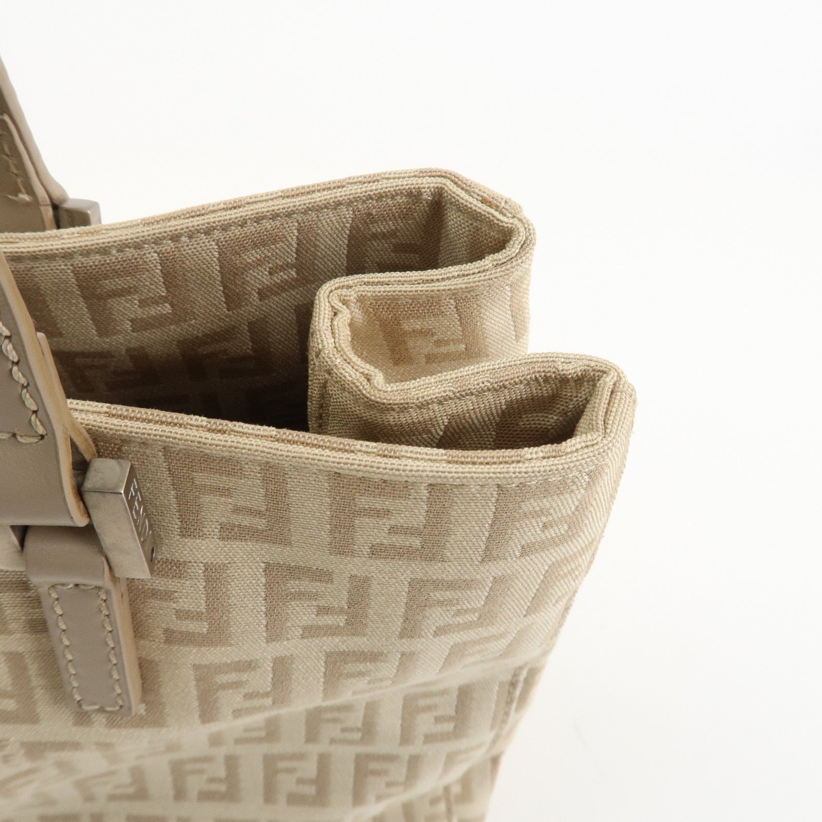 FENDI Zucchino Canvas Leather Tote Bag Hand Bag Beige 8BH072