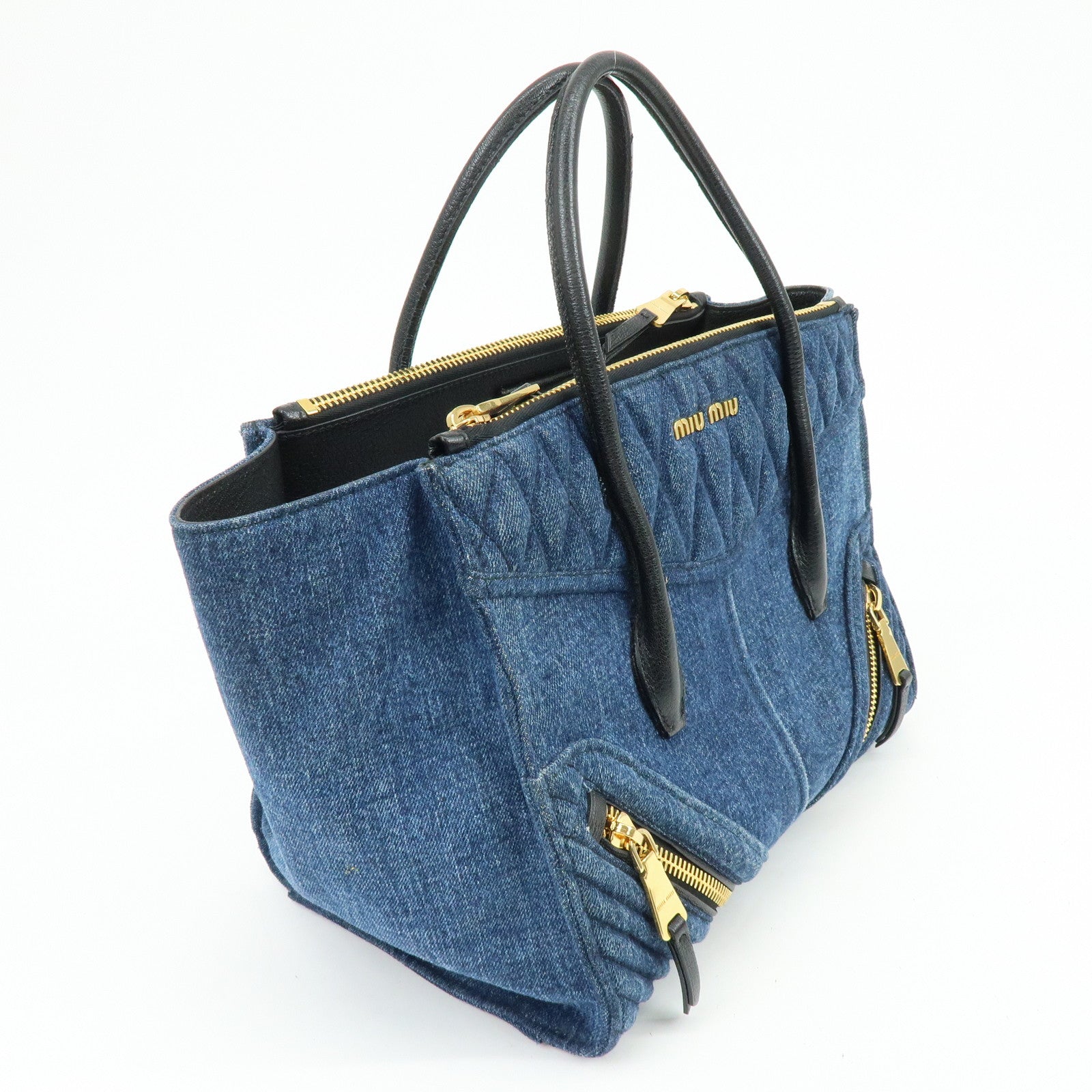 MIU MIU Biker Denim Leather 2Way Bag Hand Bag Shoulder Bag RN1031