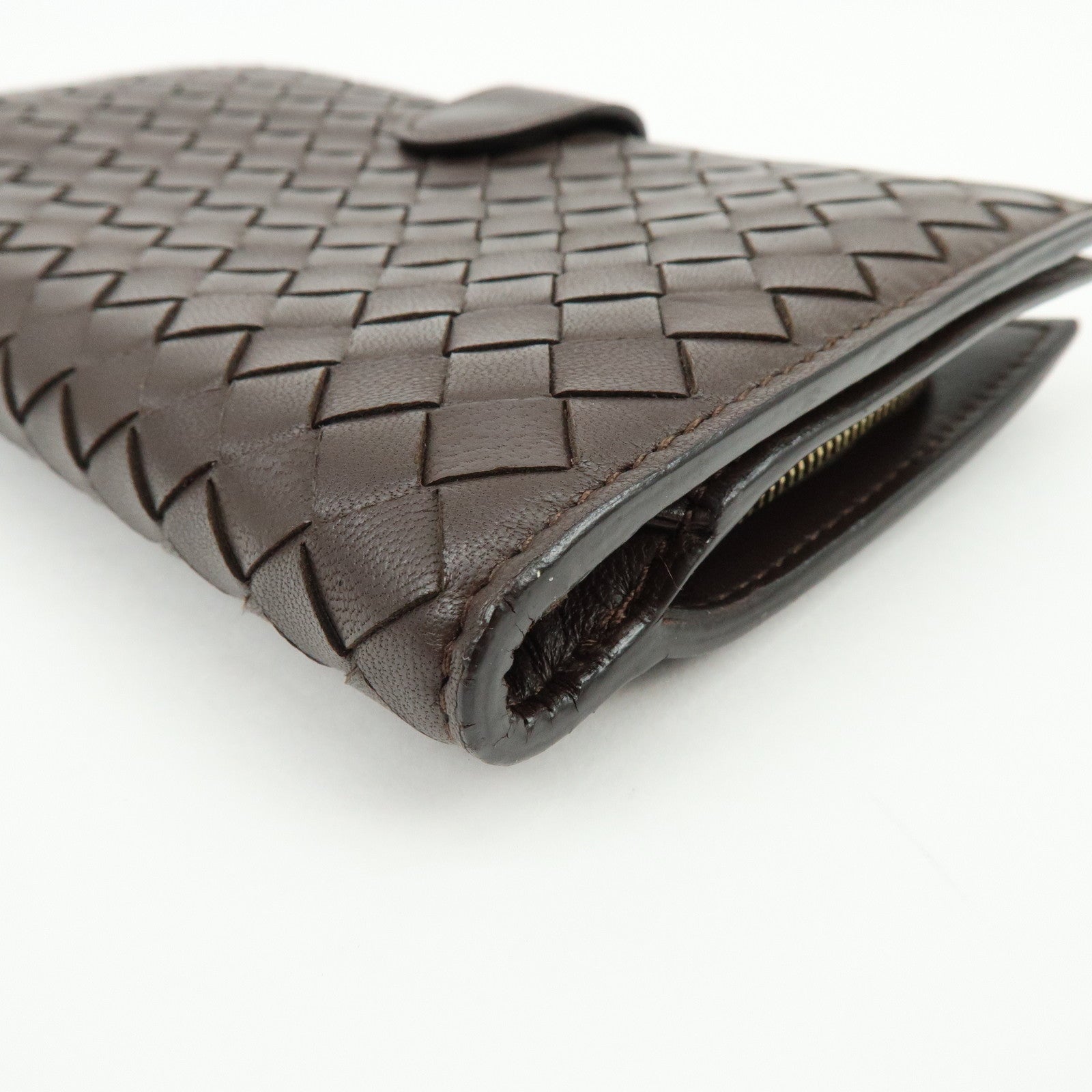 BOTTEGA VENETA Intrecciato Leather Bi-fold Long Wallet Brown 114074