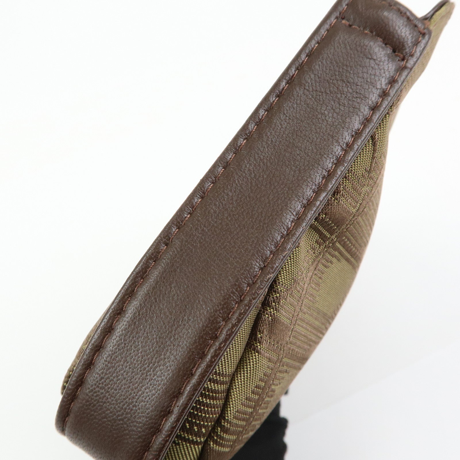 CHANEL New Travel Line Nylon Jacquard Leather Cosmetic Pouch Khaki