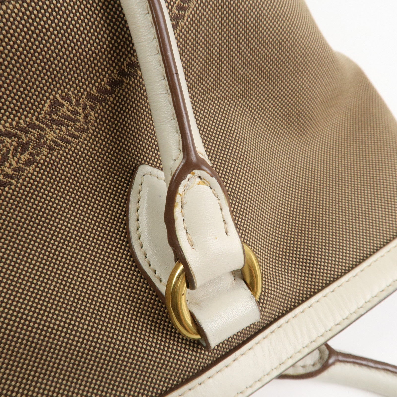 PRADA Logo Jacquard Leather Tote Bag Hand Bag Beige Ivory 1BG158