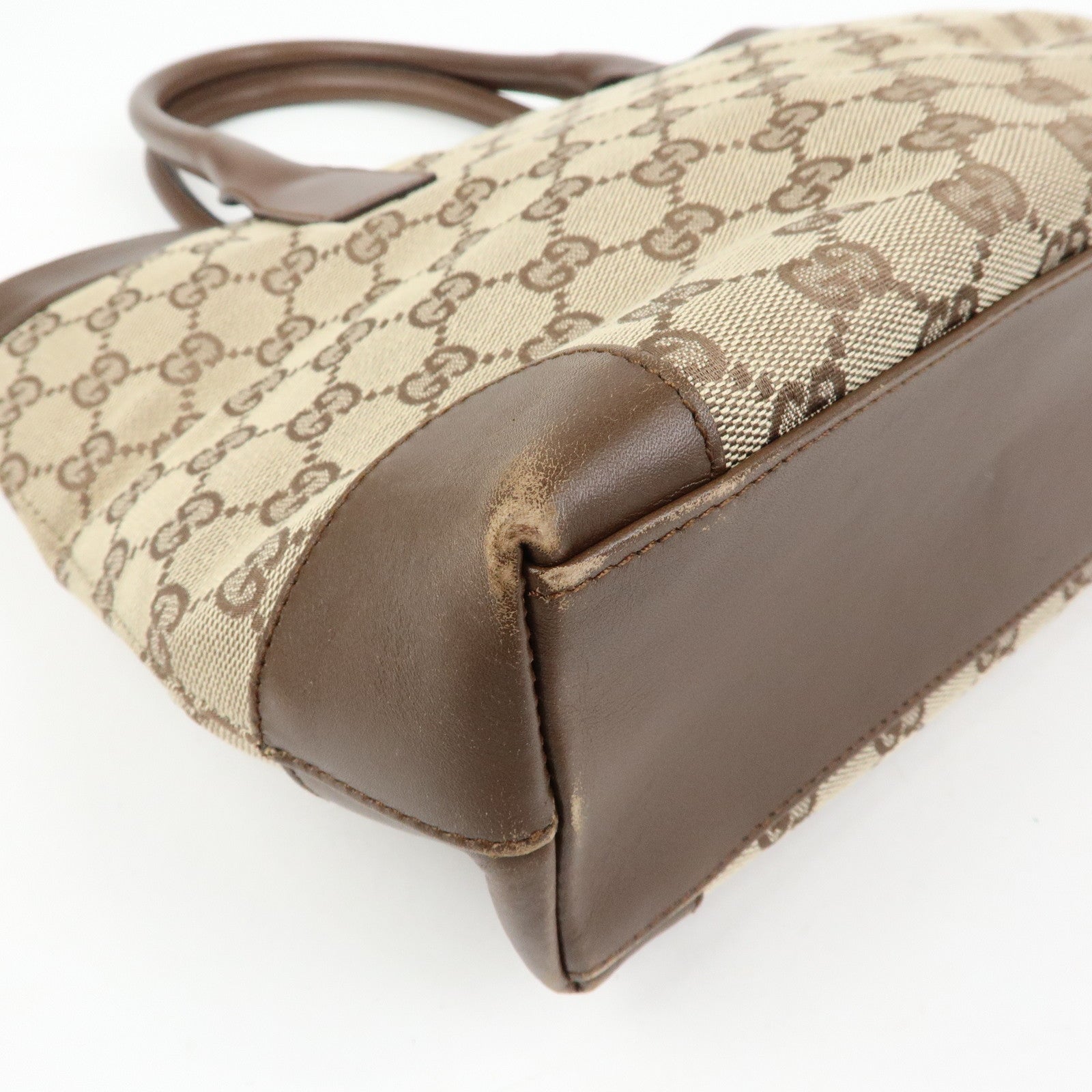 GUCCI GG Canvas Leather Tote Bag Hand Bag Beige Brown 002.1119