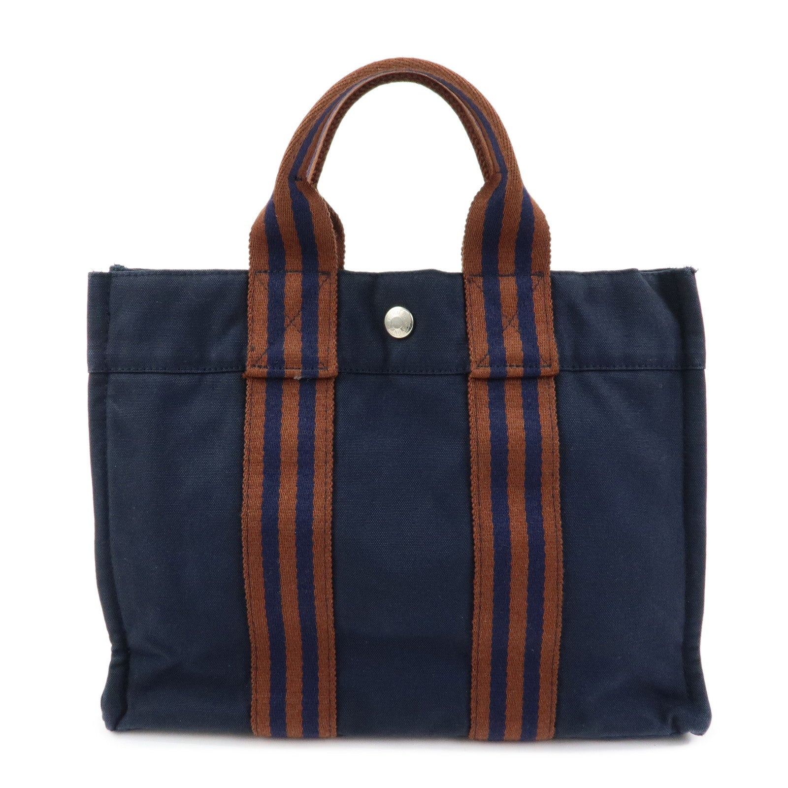 HERMES Fourre Tout Canvas PM Tote Bag Hand Bag Navy
