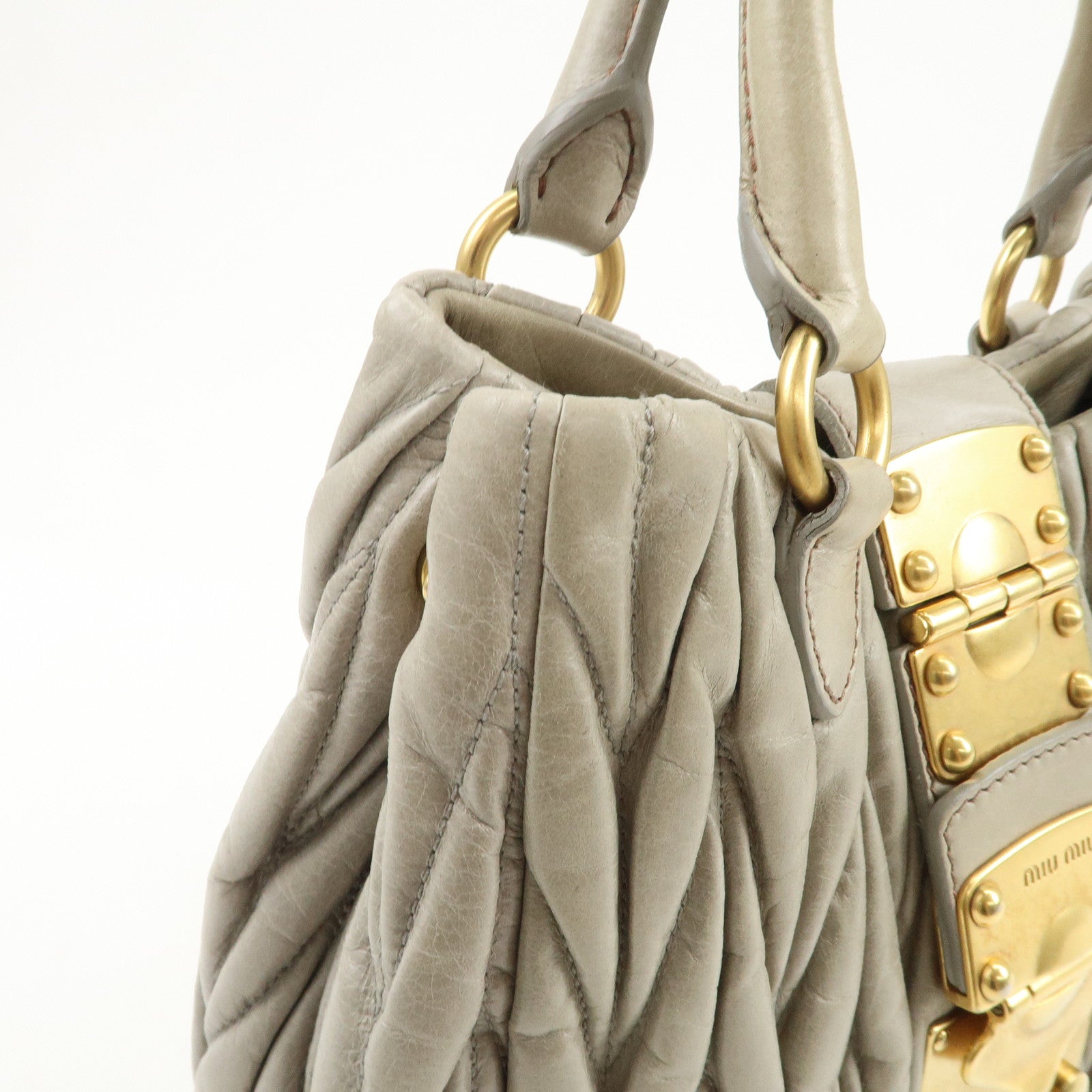 MIU MIU Matelasse Logo Leather 2Way Bag Hand Bag Light Green