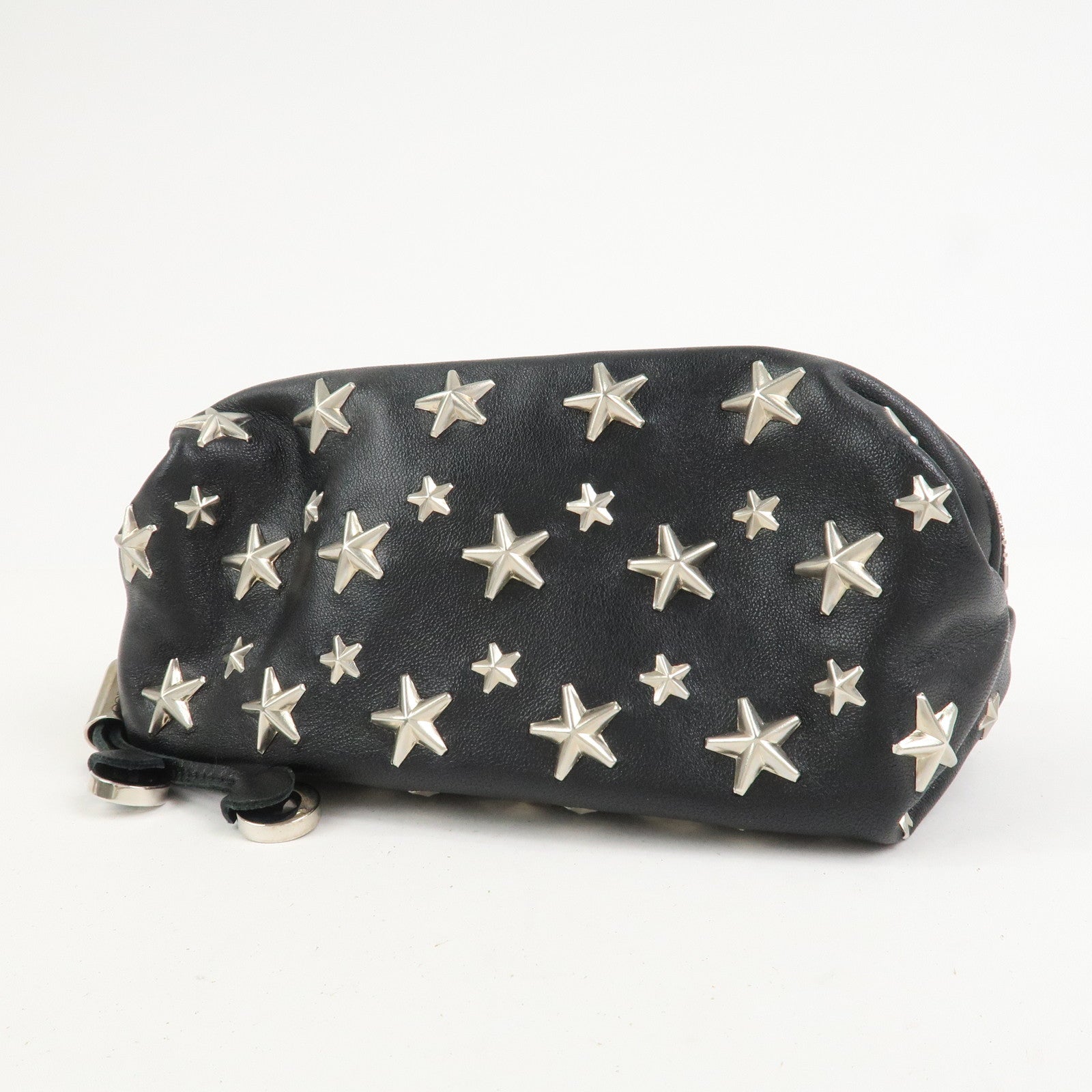 JIMMY CHOO Leather Star Studs Pouch Cosmetic Pouch Makeup Bag Black