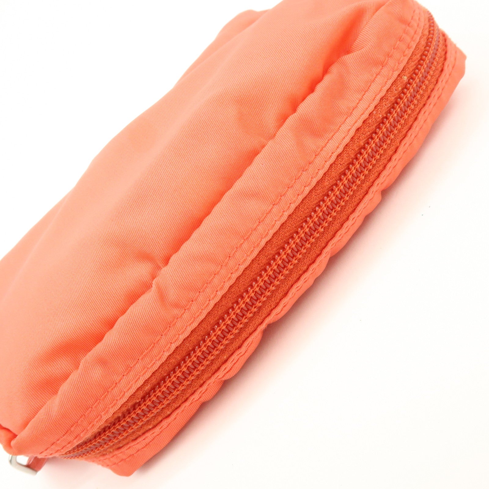 PRADA Triangel Logo Nylon Leather Pouch Cosmetic Case Coral