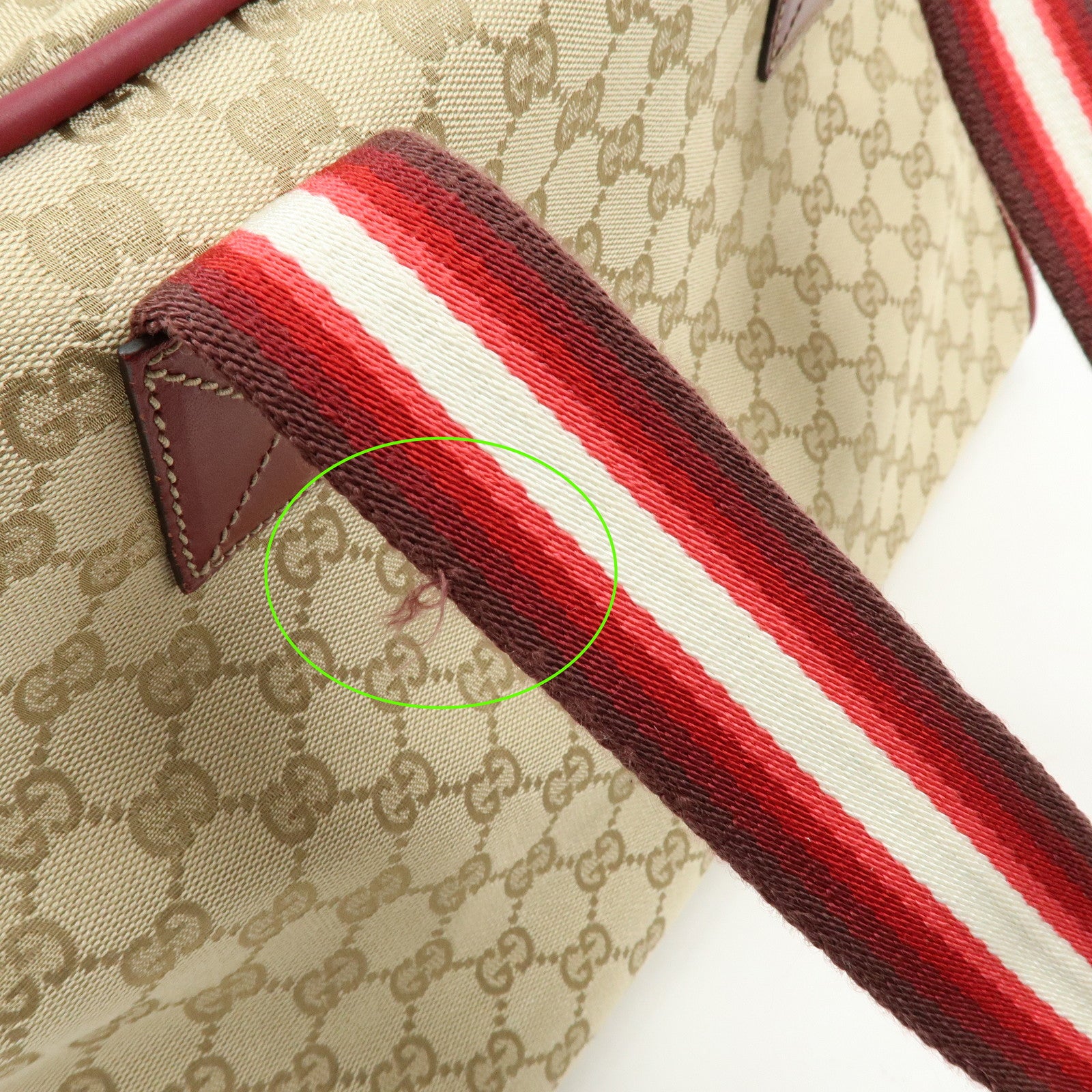 GUCCI GG Canvas Leather Boston Bag Shoulder Bag Beige Red 153240