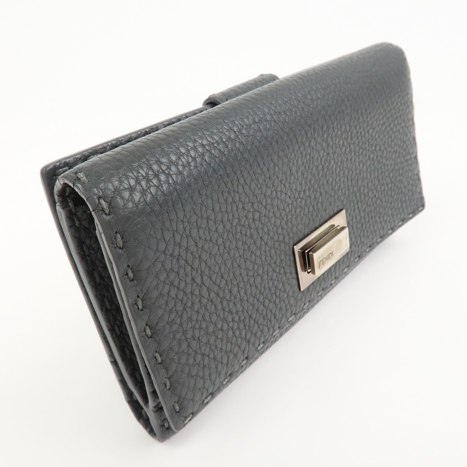 FENDI Seleria Leather Peekaboo Long Wallet Gray 8M0308