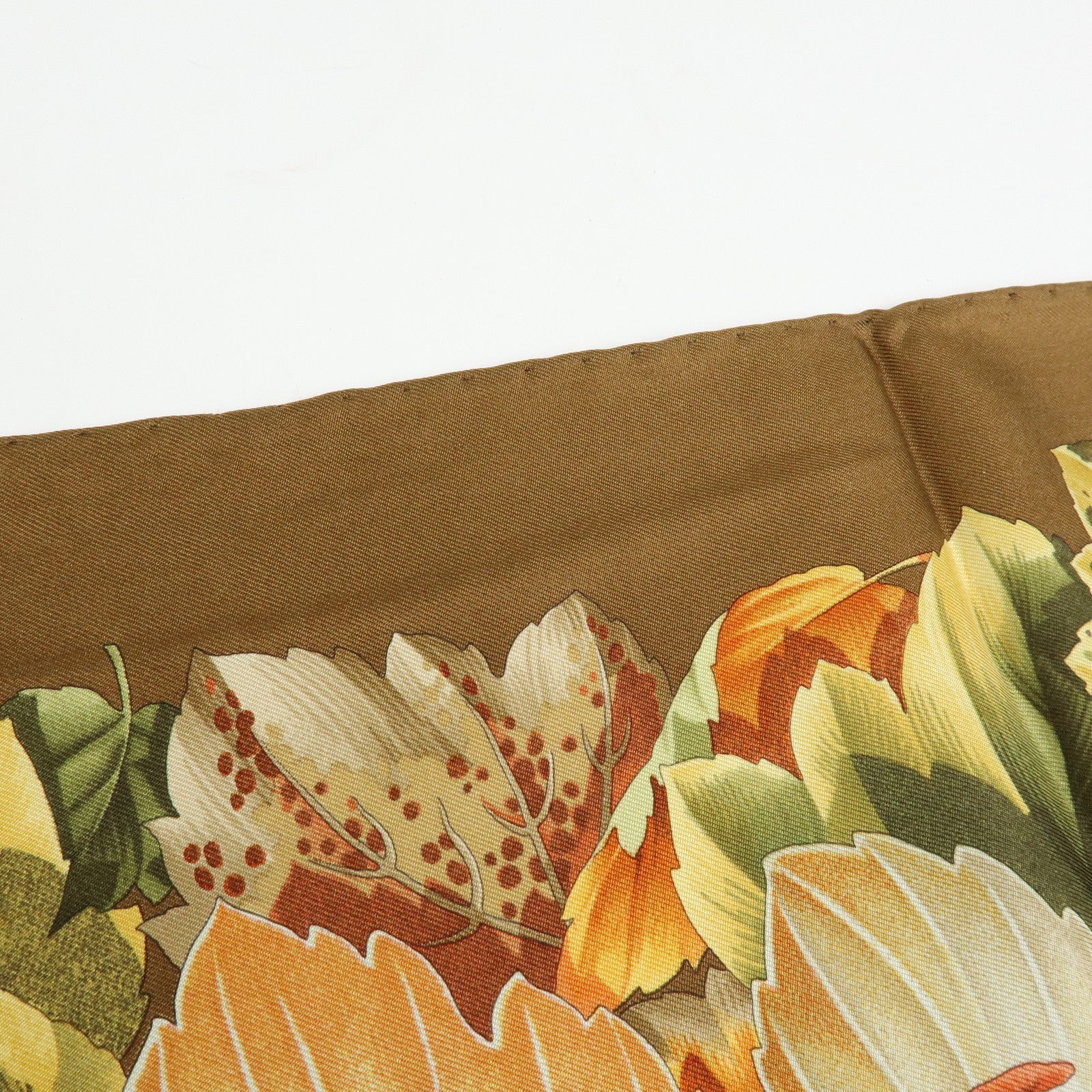 Ferragamo Silk 100% Scarf Autumn Bird And Leaf 85x85 Brown Orange