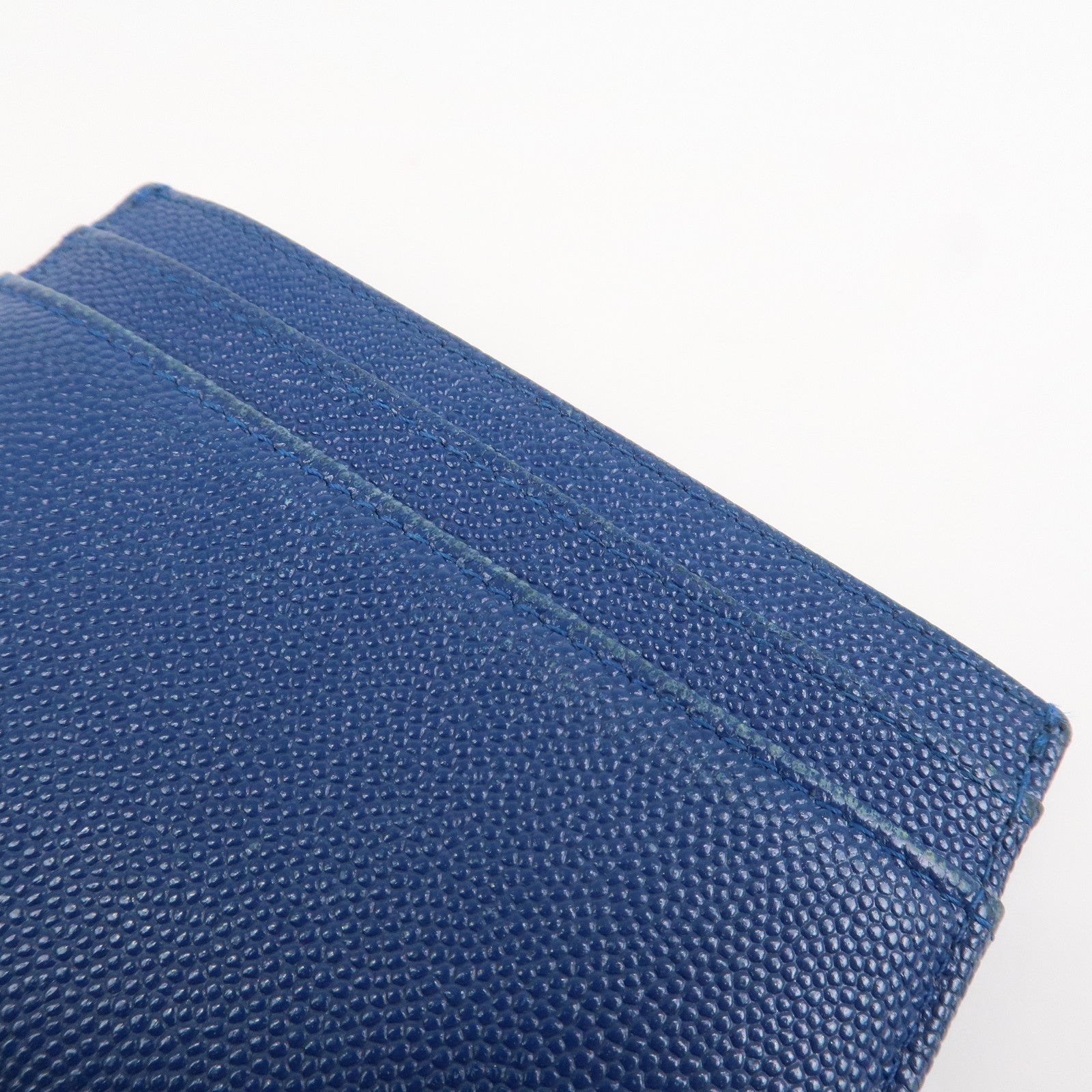 CHANEL Logo Caviarskin Leather Card Case Card Holder Blue