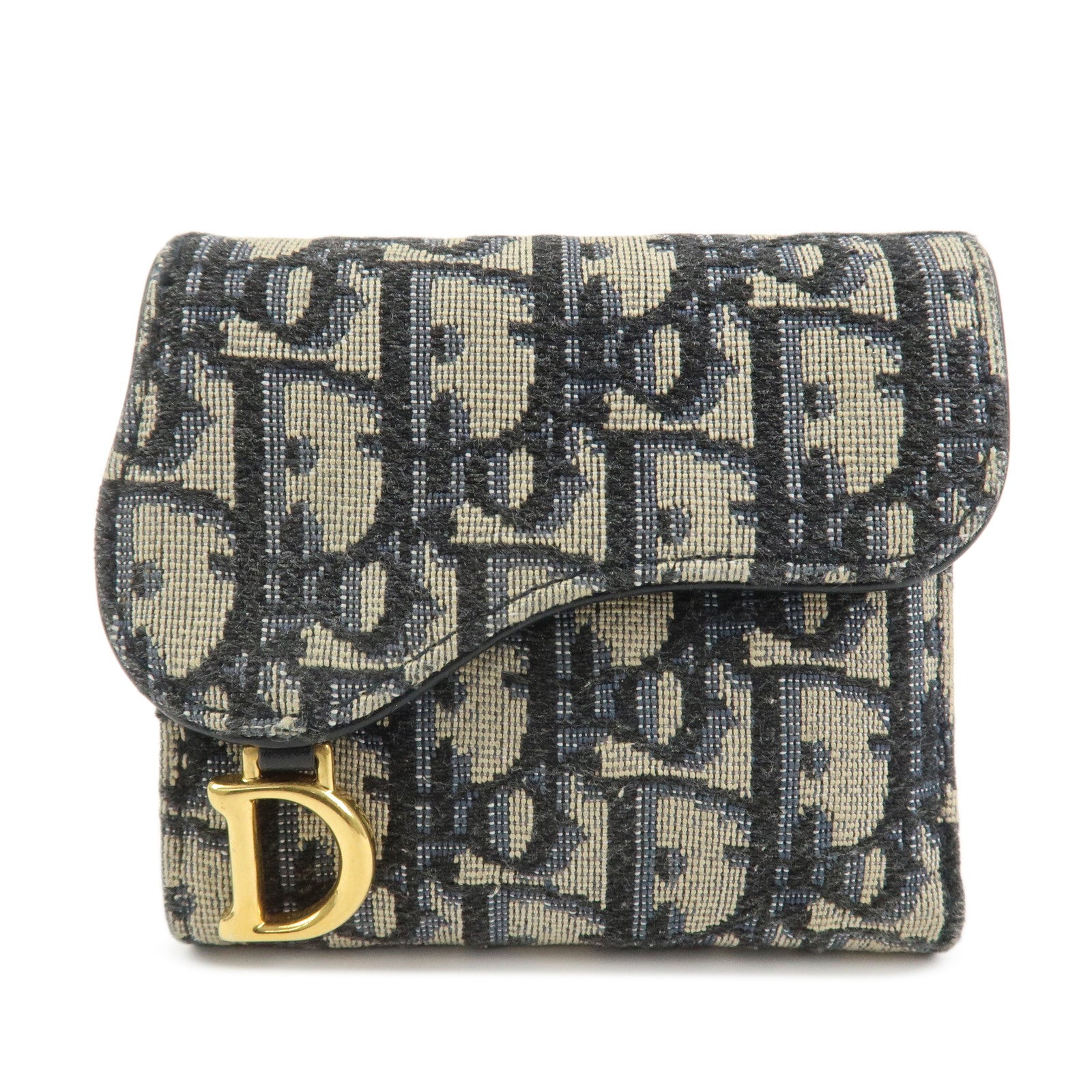 Christian Dior Trotter JacguardCanvas Leather Saddle Trifold Wallet