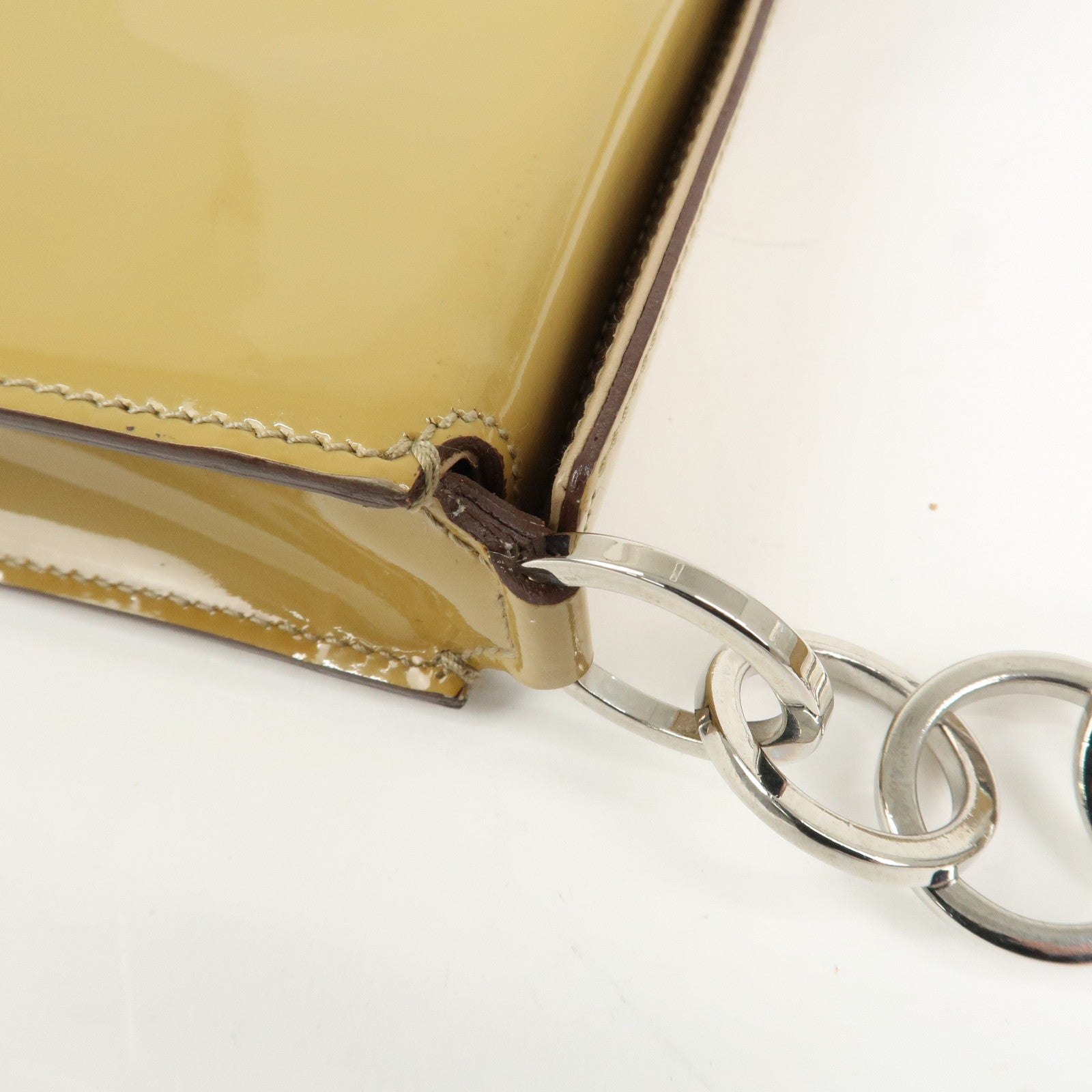 Ferragamo Gancini Patent Leather Chain Shoulder Bag Hand Bag Beige