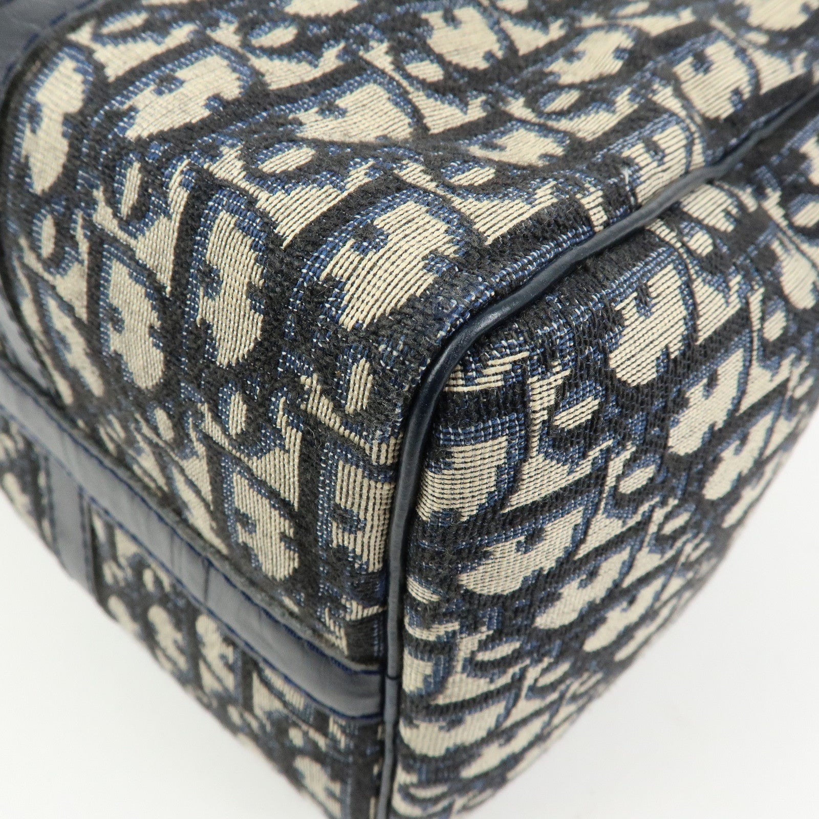 Christian Dior Trotter Jacquard Leather Boston Bag Hand Bag Navy