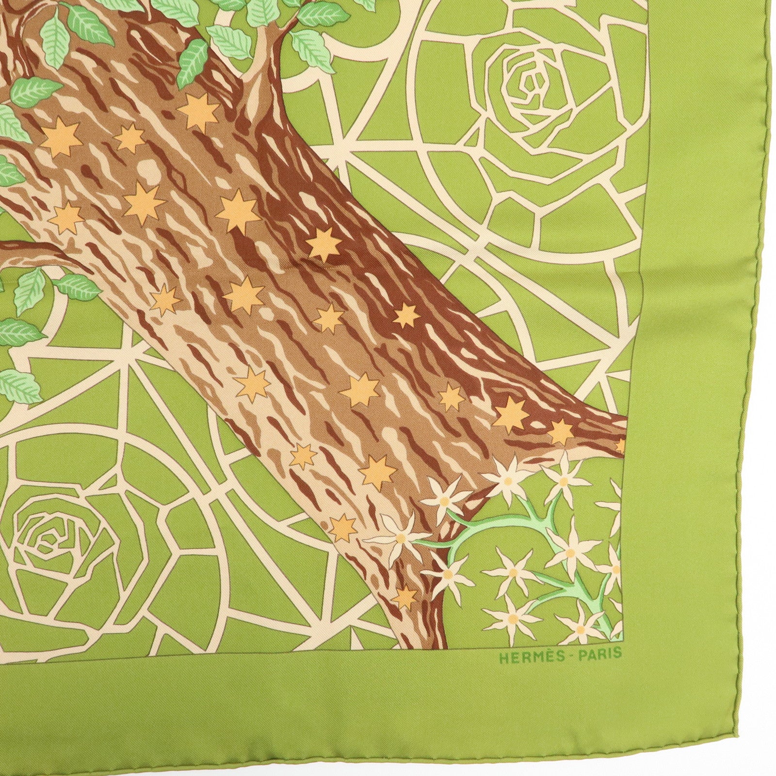 HERMES Carre 90 Silk 100% Scarf AXIS MUNDI Green Brown