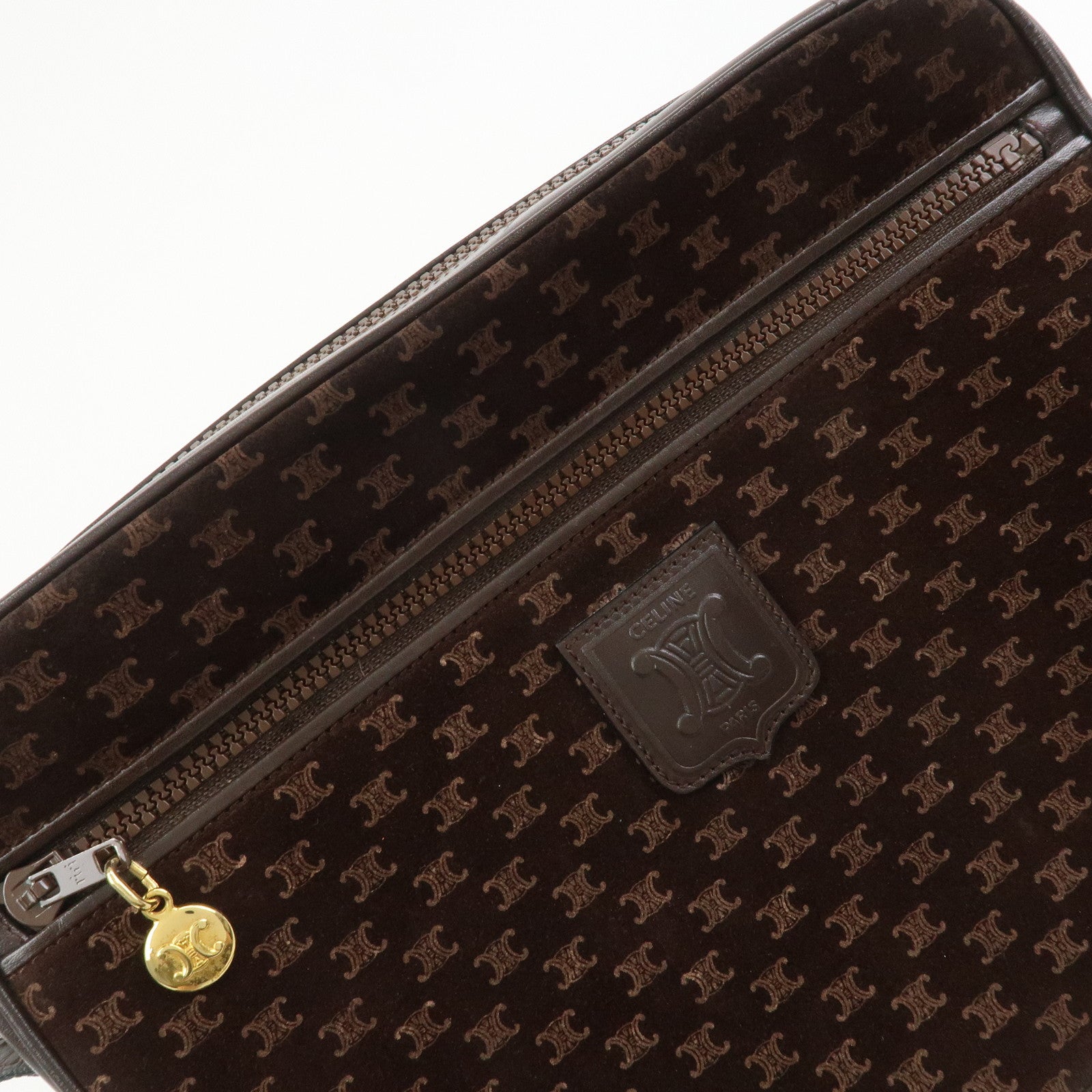 CELINE Macadam Suede Leather Shoulder Bag Crossbody Bag Brown