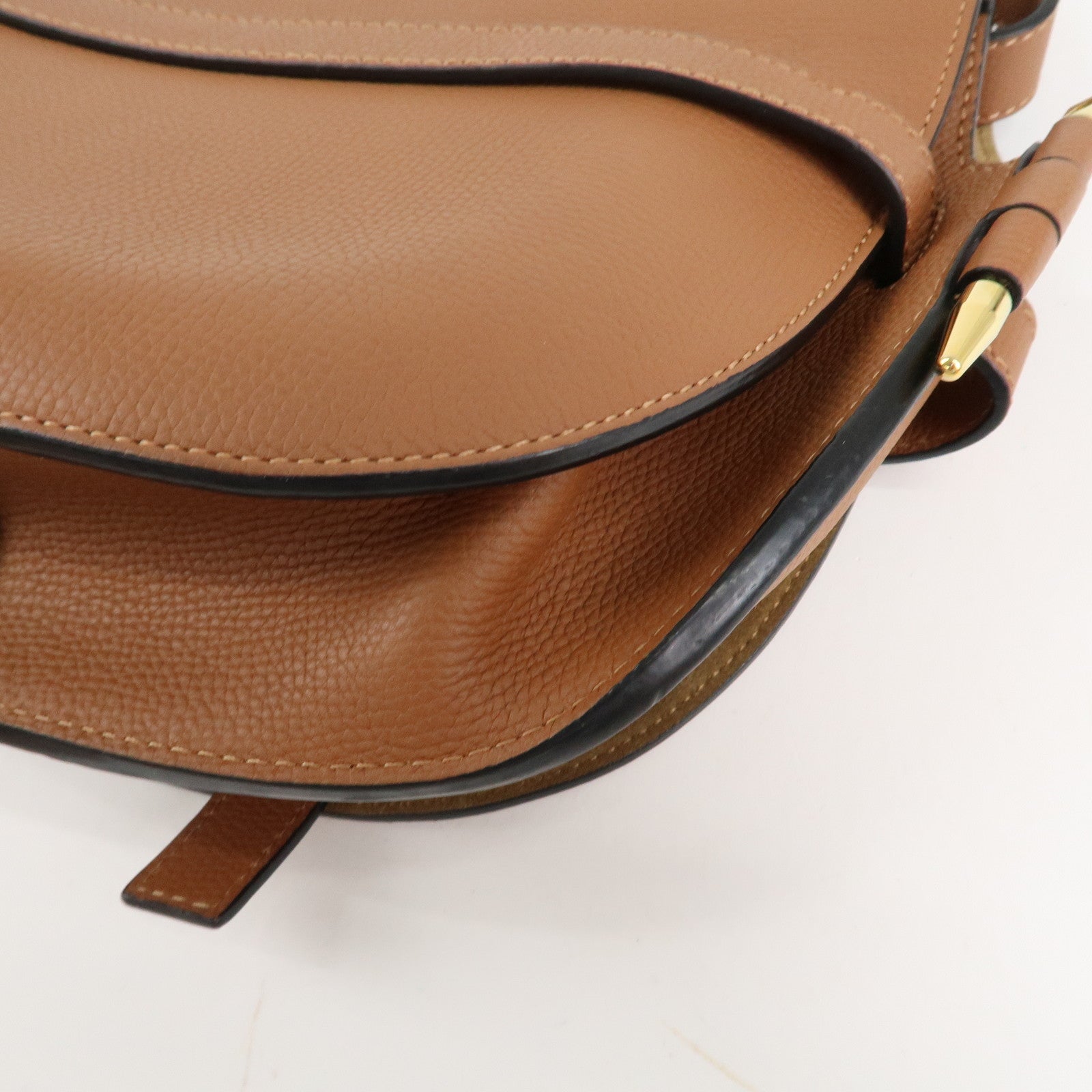 LOEWE Leather Gate Bag Shoulder Bag Brown Gold Hardware Used