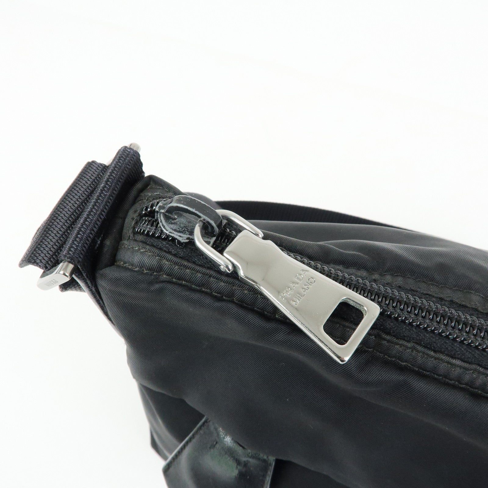 PRADA Triangle Logo Nylon Leather Shoulder Bag Crossbody Bag Black