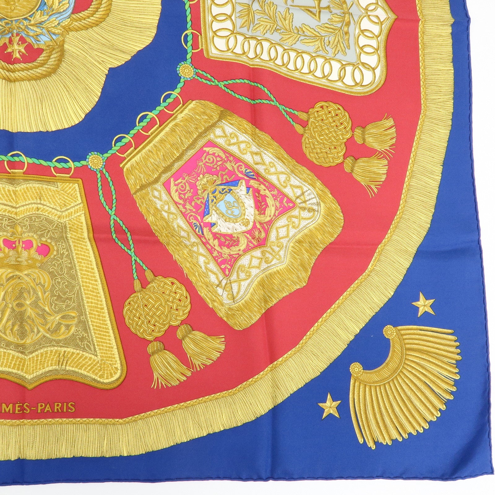 HERMES Carre 90 Silk 100% Scarf Poste et Cavalerie Blue Yellow Red
