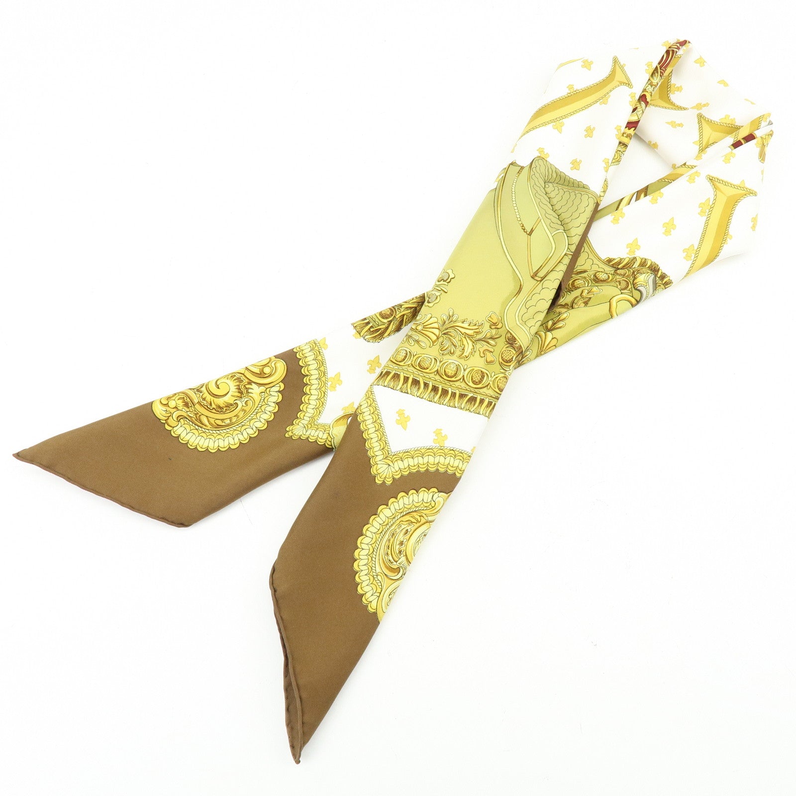 HERMES Carre 90 Silk 100% Scarf SELLES A HOUSSE Gold Brown