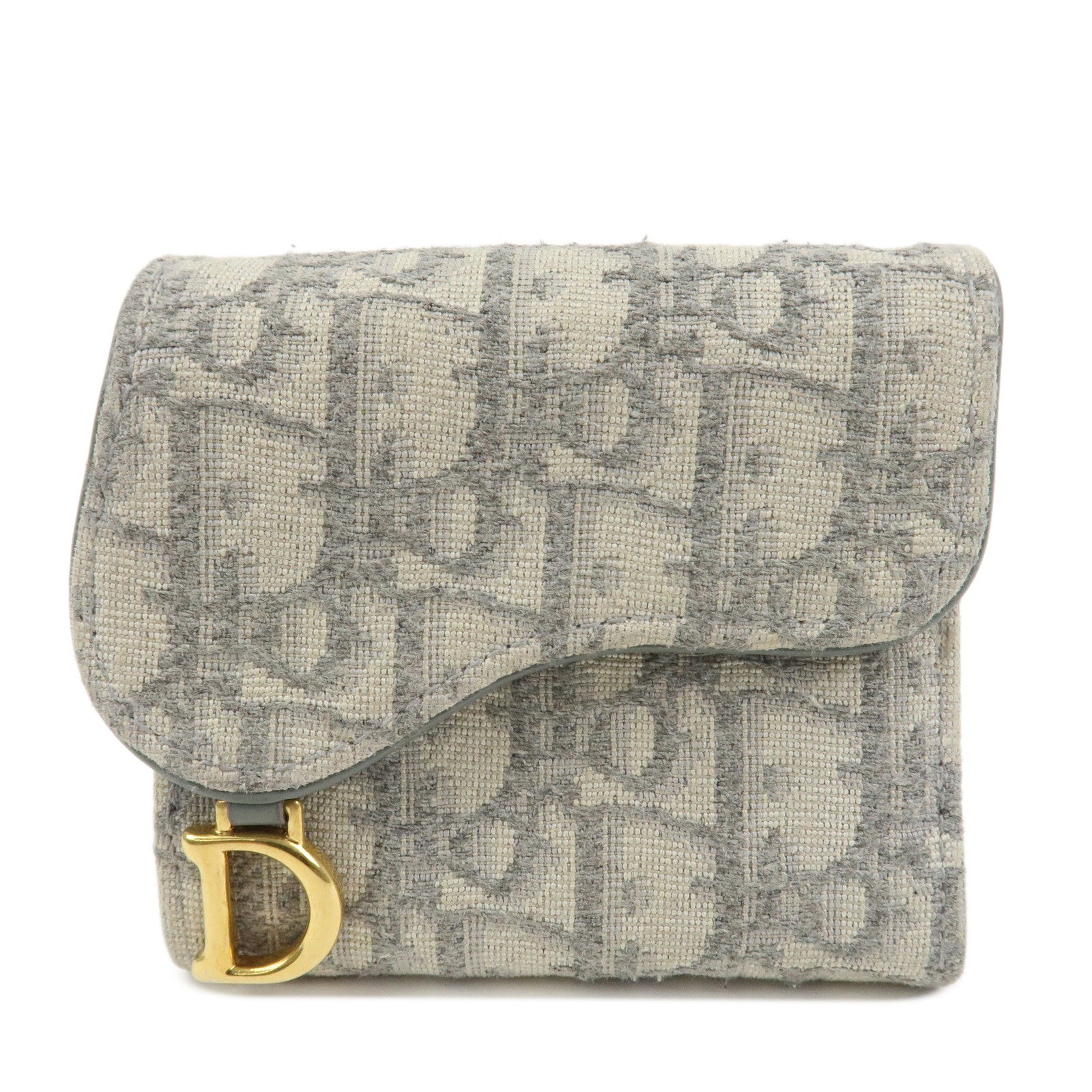 Christian Dior Trotter Saddle Tri-fold Compact Wallet Gray