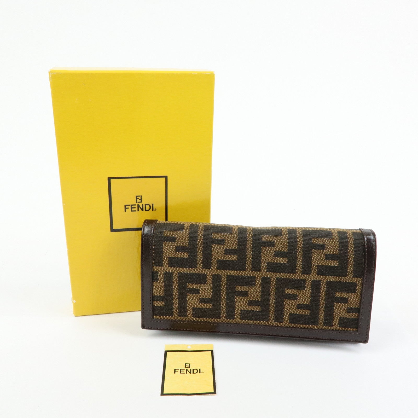 FENDI Zucca Canvas Leather Bi-fold Long Wallet Brown 30851