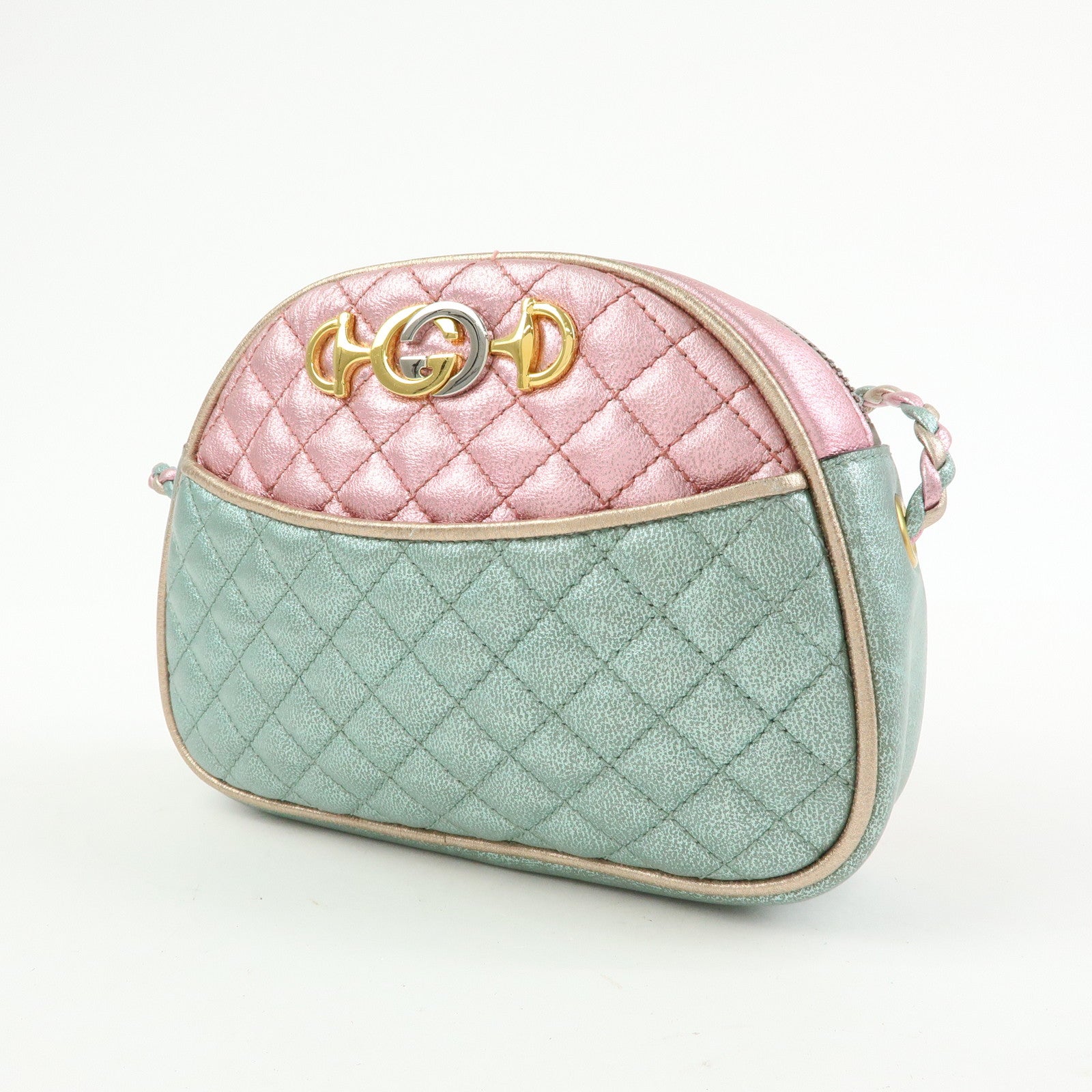GUCCI Horsebit Laminated Quilting Leather Shoulder Bag Pink 534951