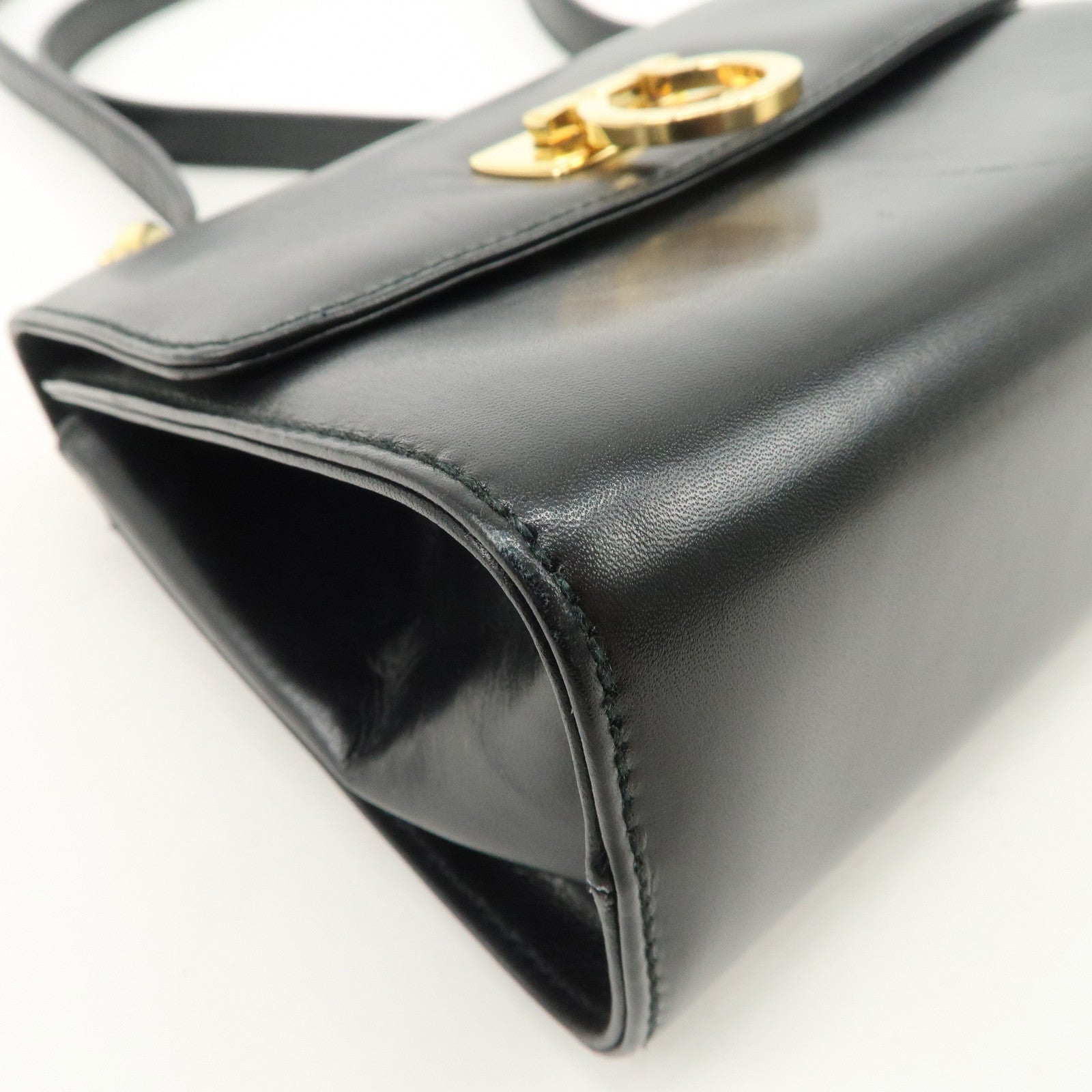 Ferragamo Gancini Leather Shoulder Bag Black