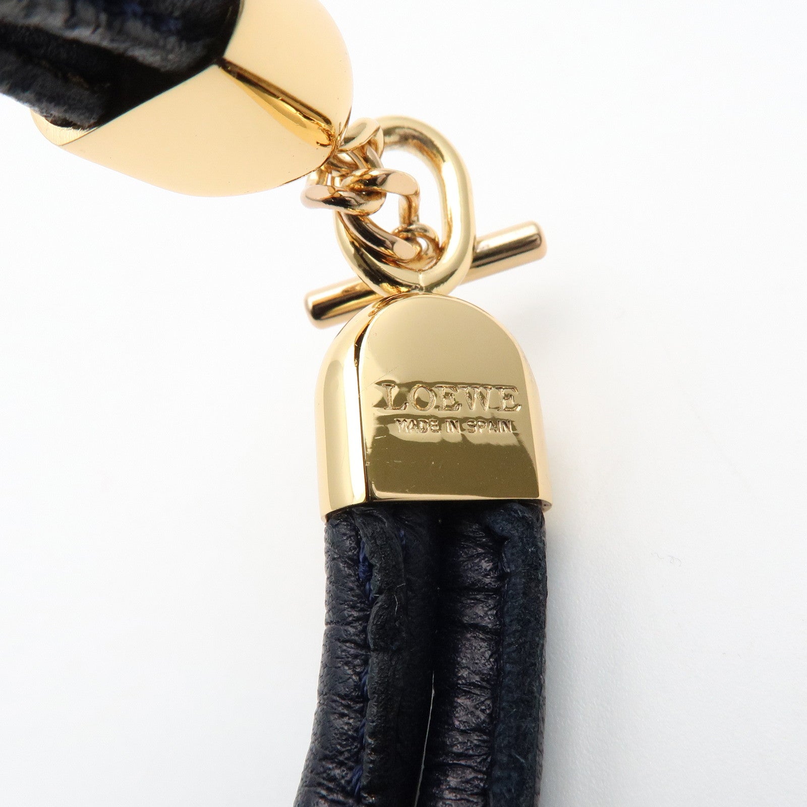 LOEWE Anagram Leather Metal Bracelet Navy Gold
