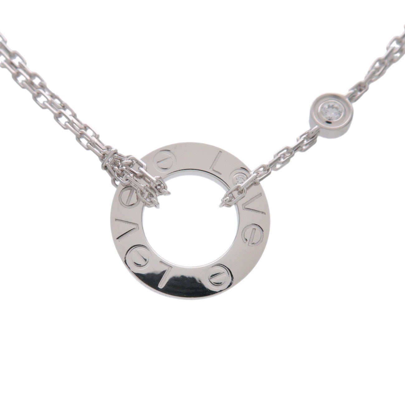 Cartier Love Circle 2P Diamond Necklace K18 750 White Gold B7219400