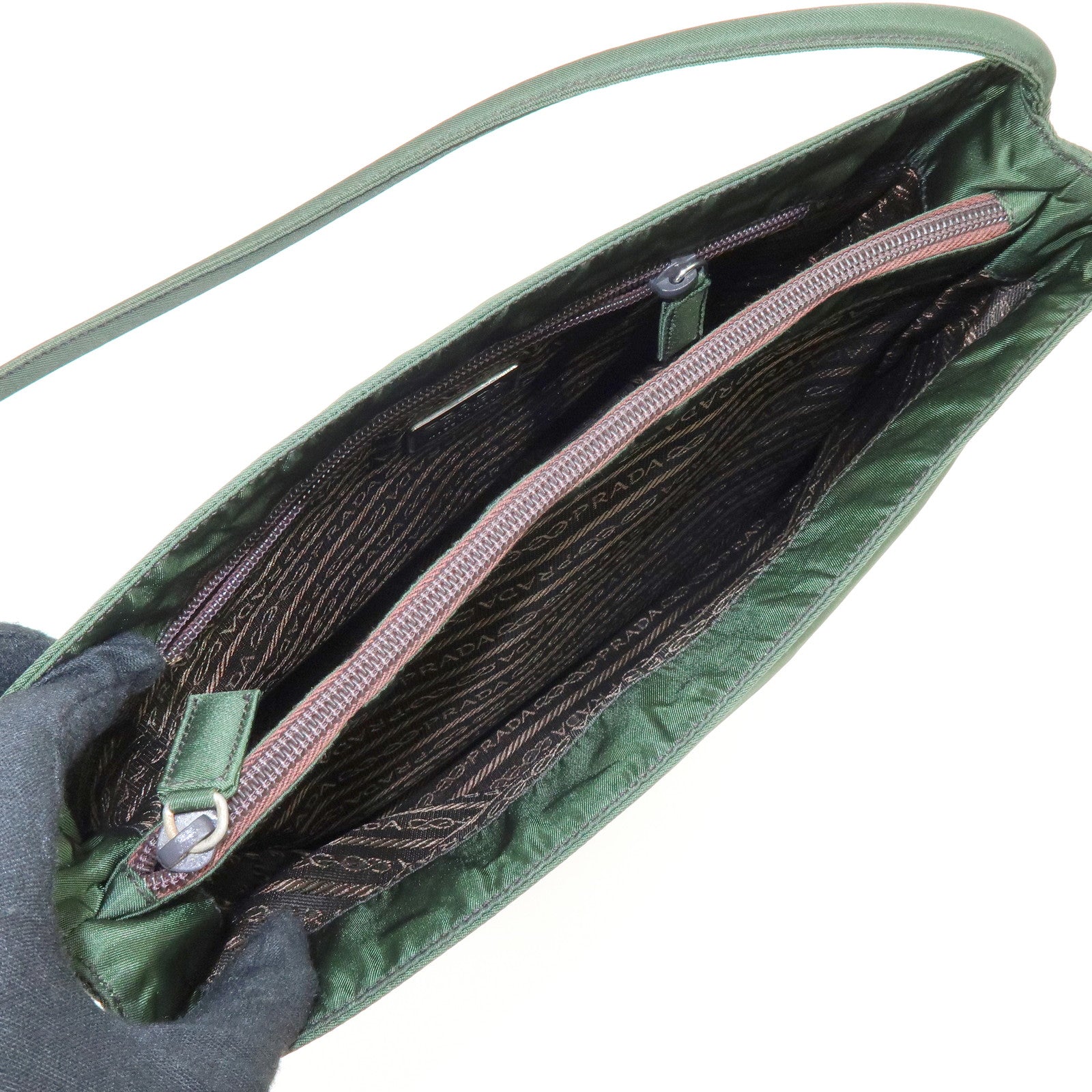 PRADA Triangle Logo Nylon Shoulder Bag Hand Bag Green B6242