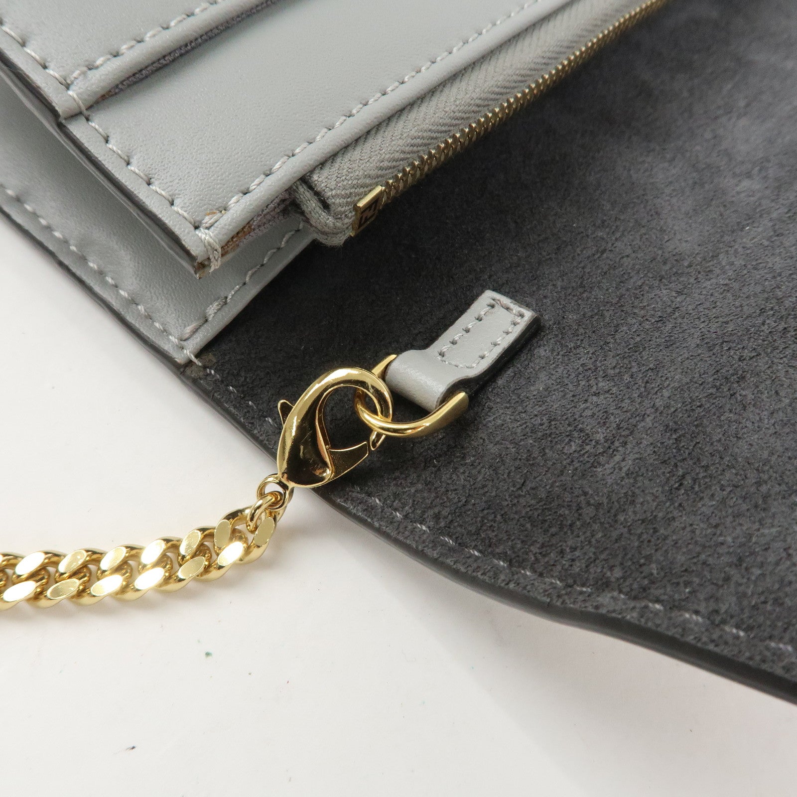 FENDI Leather Studs Shoulder Bag Hand Bag Grey 8M0346