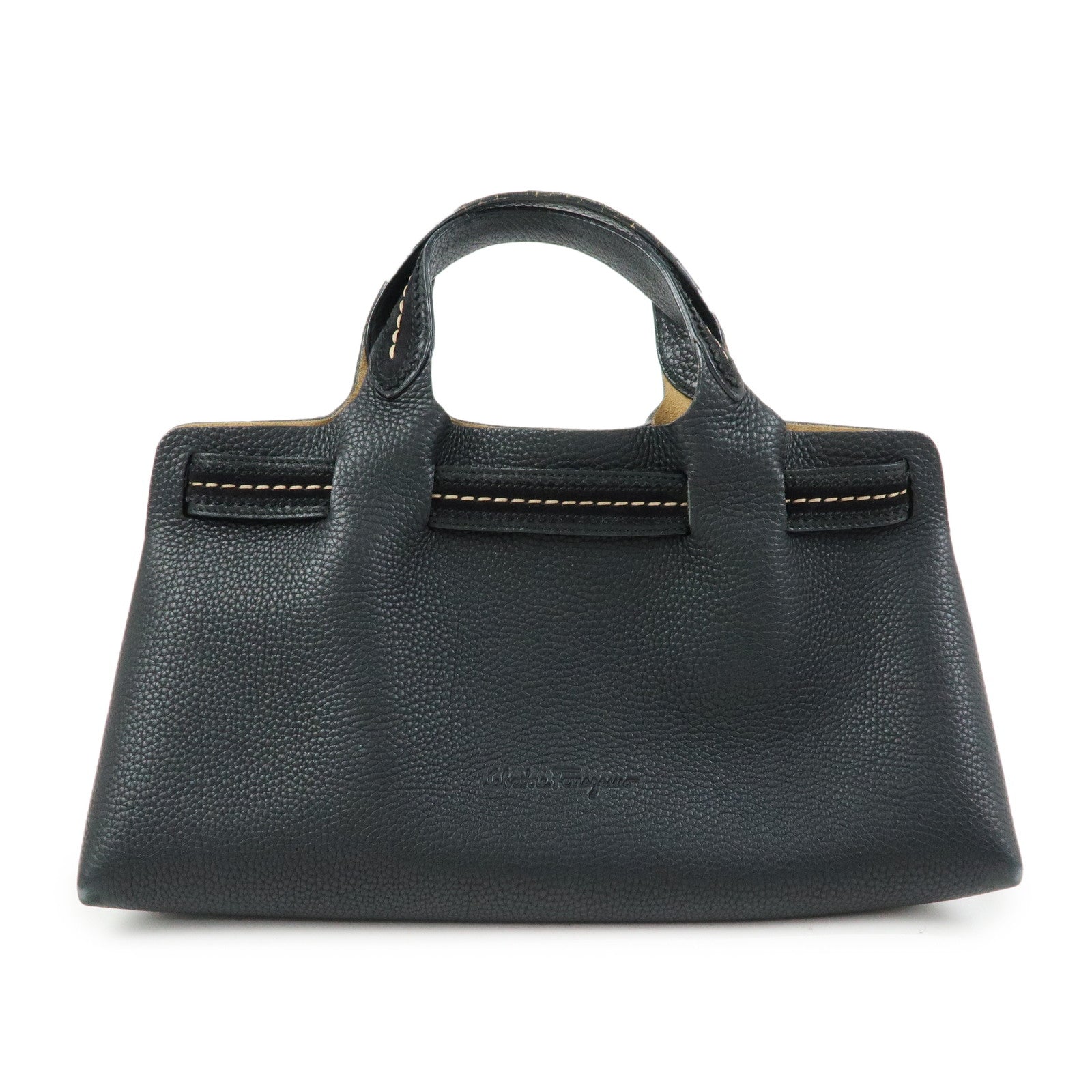 Ferragamo Leather 2Way Bag Tote Bag Hand Bag Black