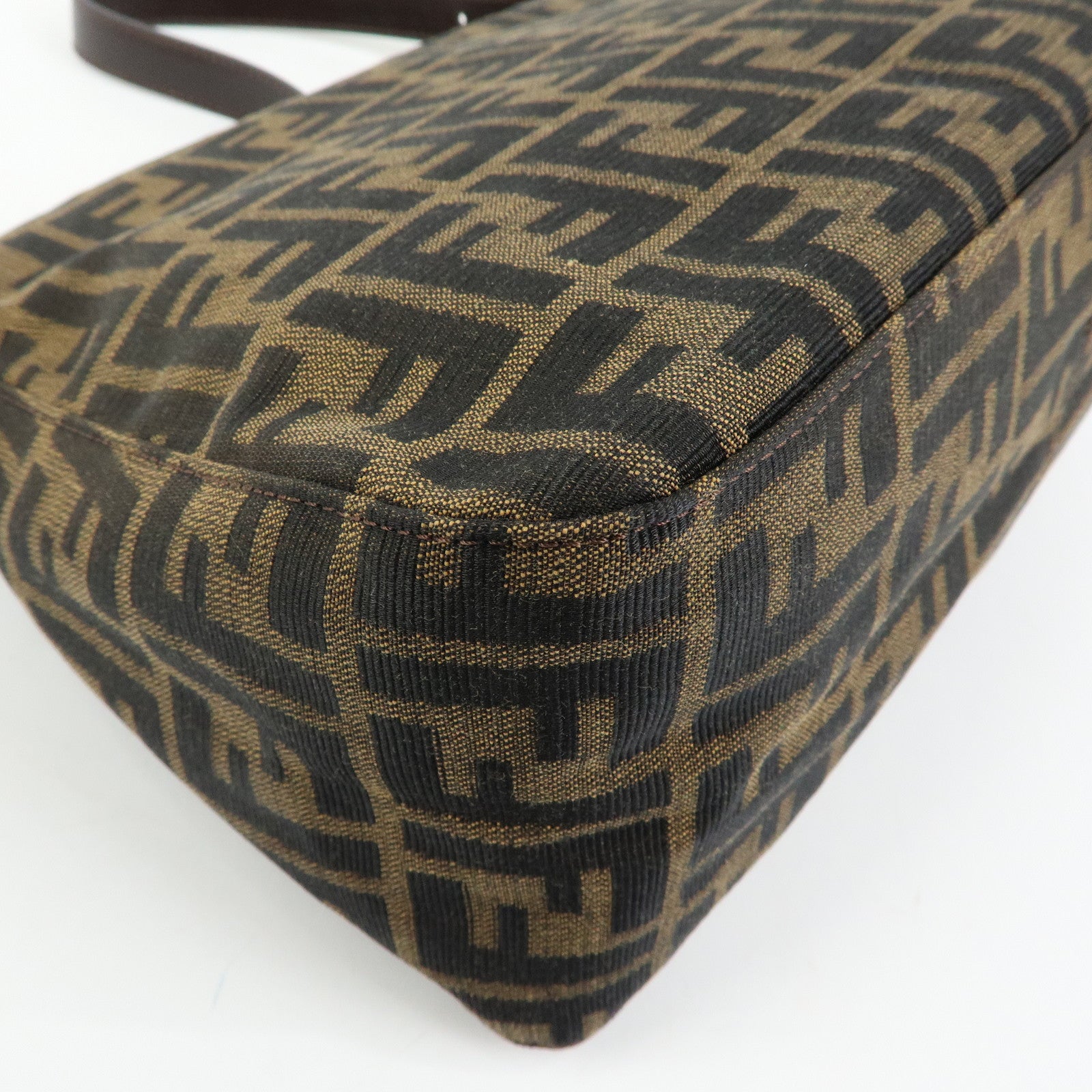 FENDI Mamma Baguette Zucca Canvas Leather Shoulder Bag Brown 26325