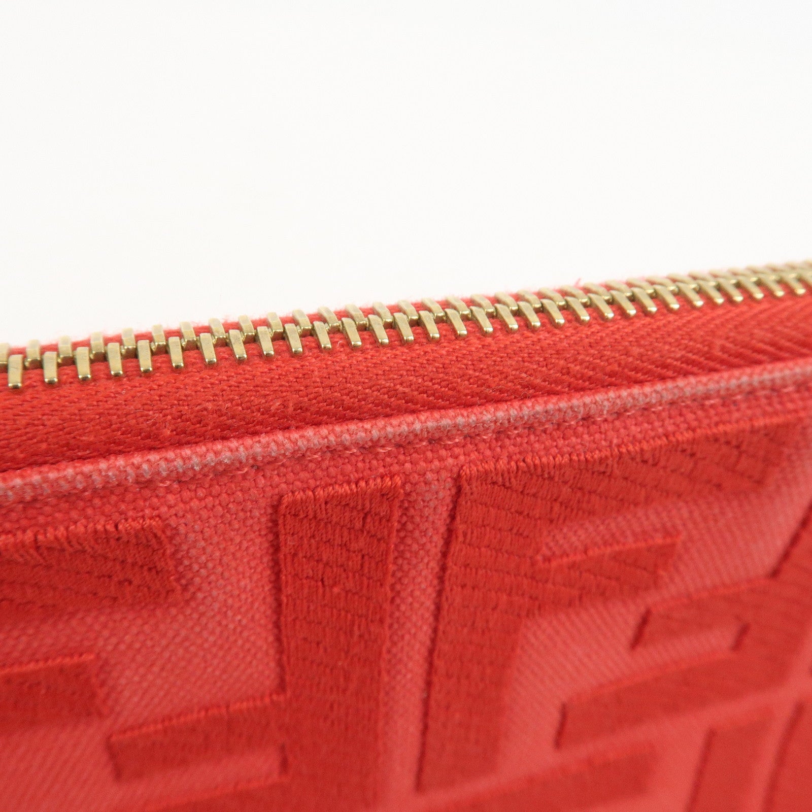 FENDI Zucca Canvas Leather Clutch Bag Cosmetic Bag Red 8N0148