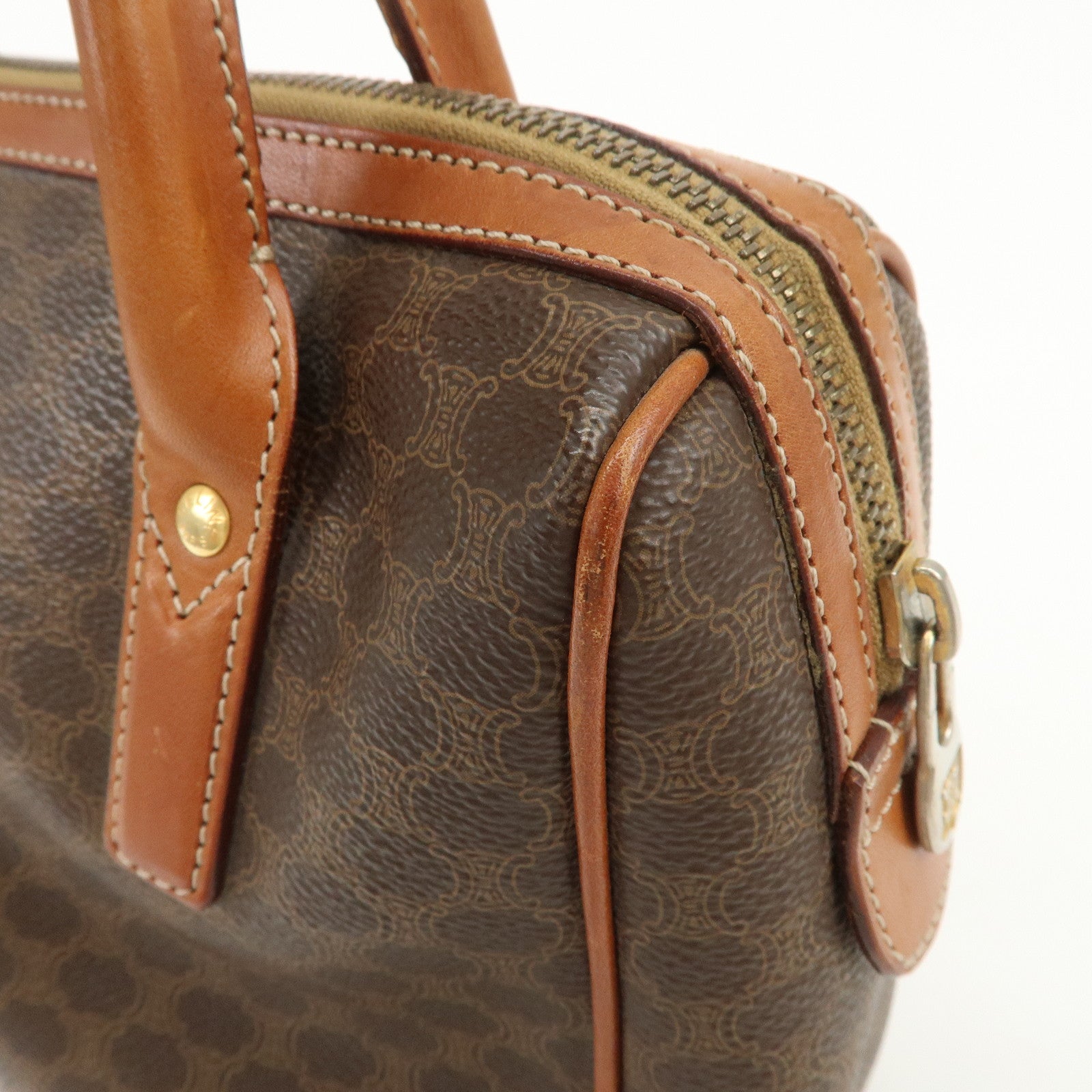 CELINE Macadam PVC Leather Hand Bag Brown Gold HDW