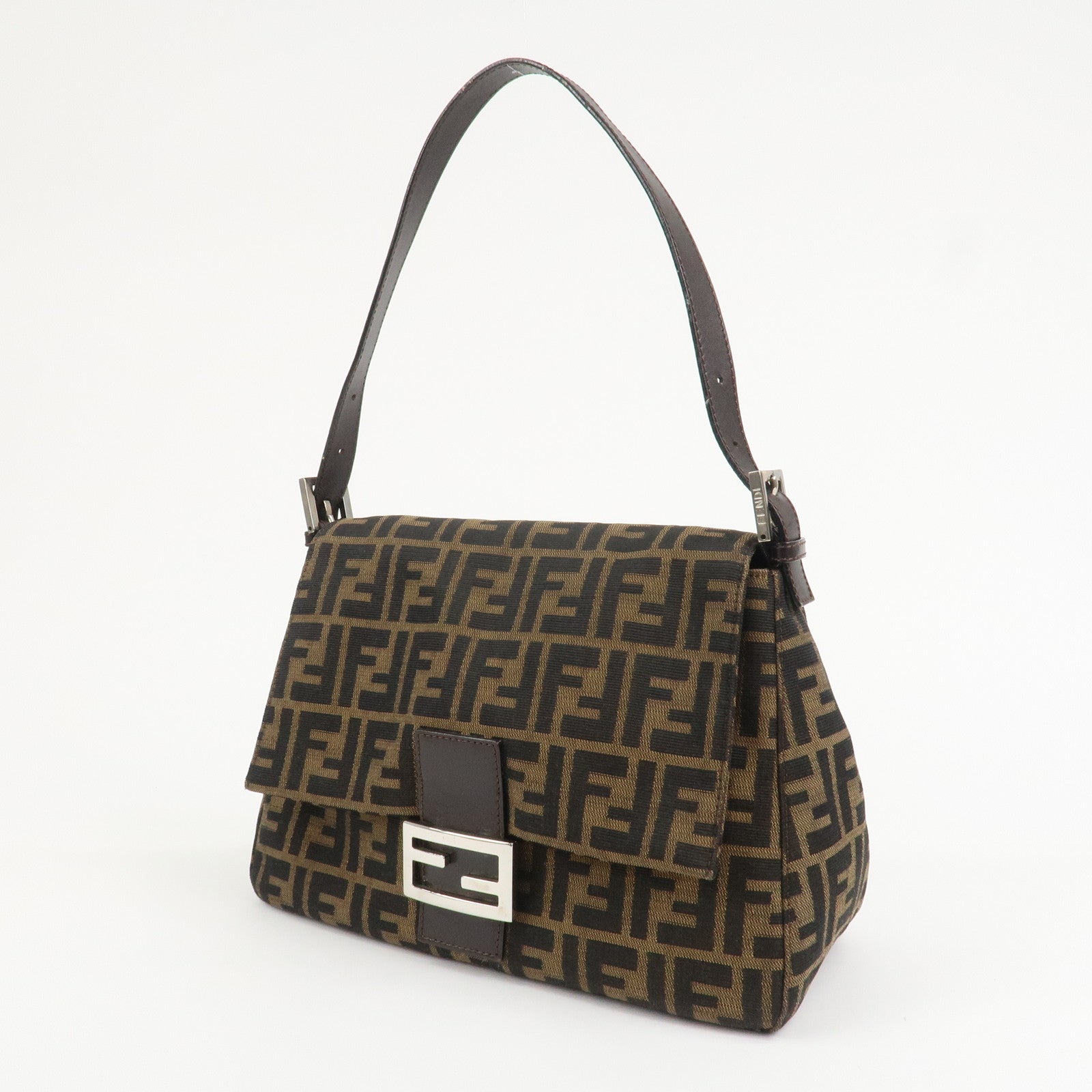 FENDI Mamma Zucca Baguette Canvas Leather Shoulder Bag  26325