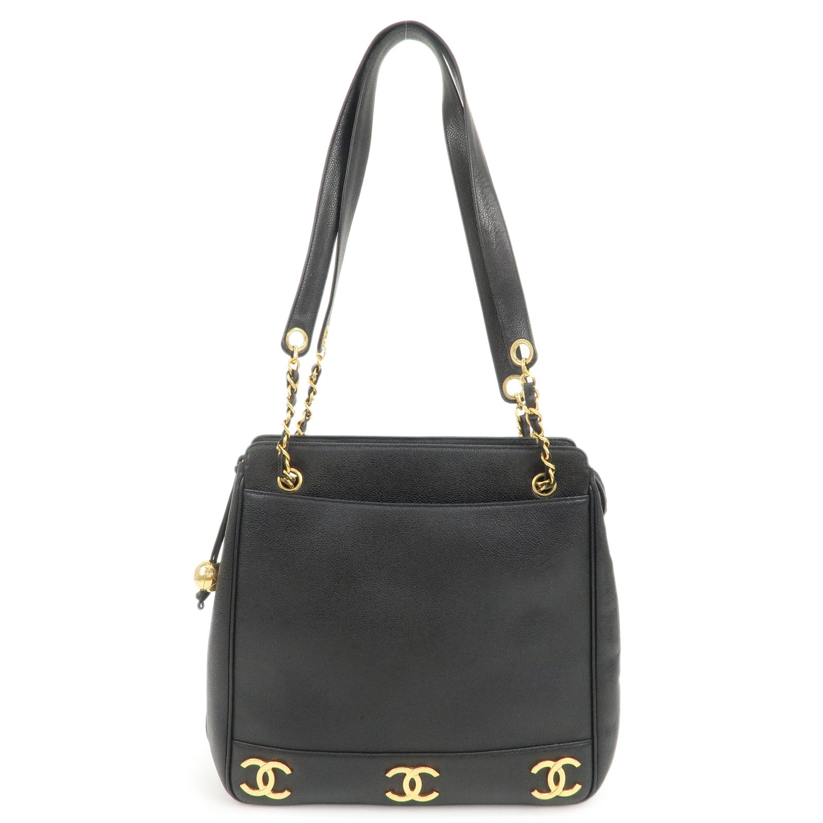 CHANEL Triple COCO Mark Caviarskin Shoulder Bag Tote Bag Black