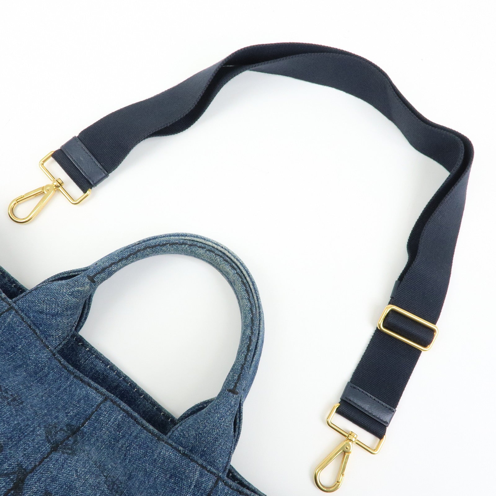 PRADA Triangle Logo Canapa Denim Large 2Way Bag Tote Bag B2642B
