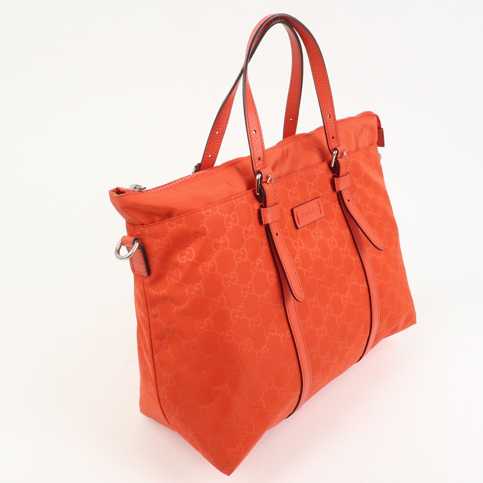 GUCCI GG Nylon Leather 2WAY Bag Hand Bag Shoulder Bag Red 387067