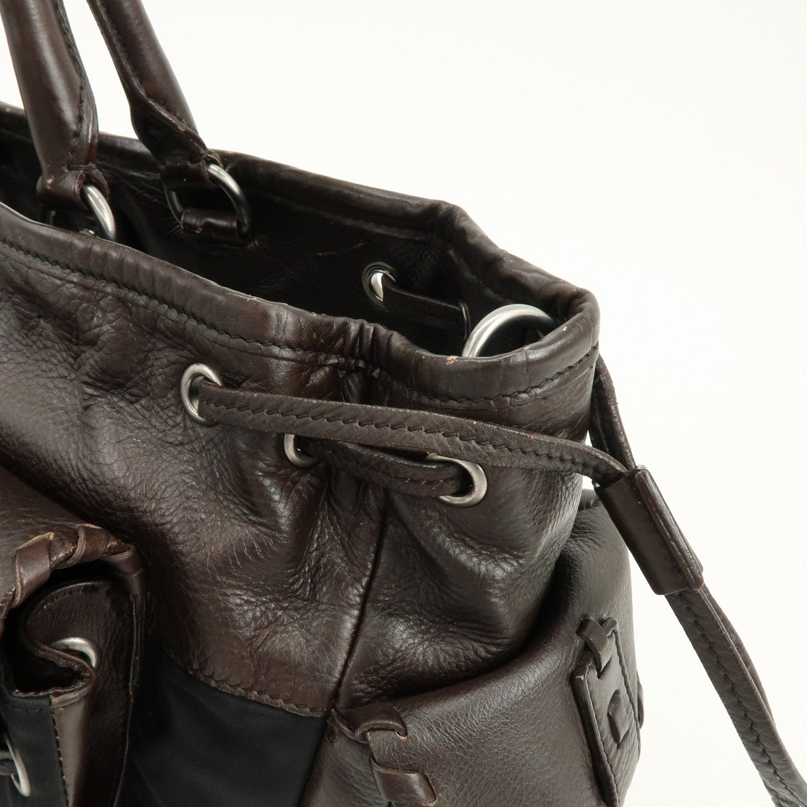 PRADA Nylon Leather 2Way Bag Hand Bag Shoulder Bag Brown