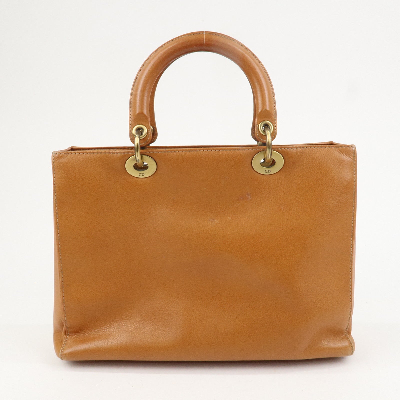 Christian Dior Lady Dior Leather Tote Bag Hand Bag Brown Gold