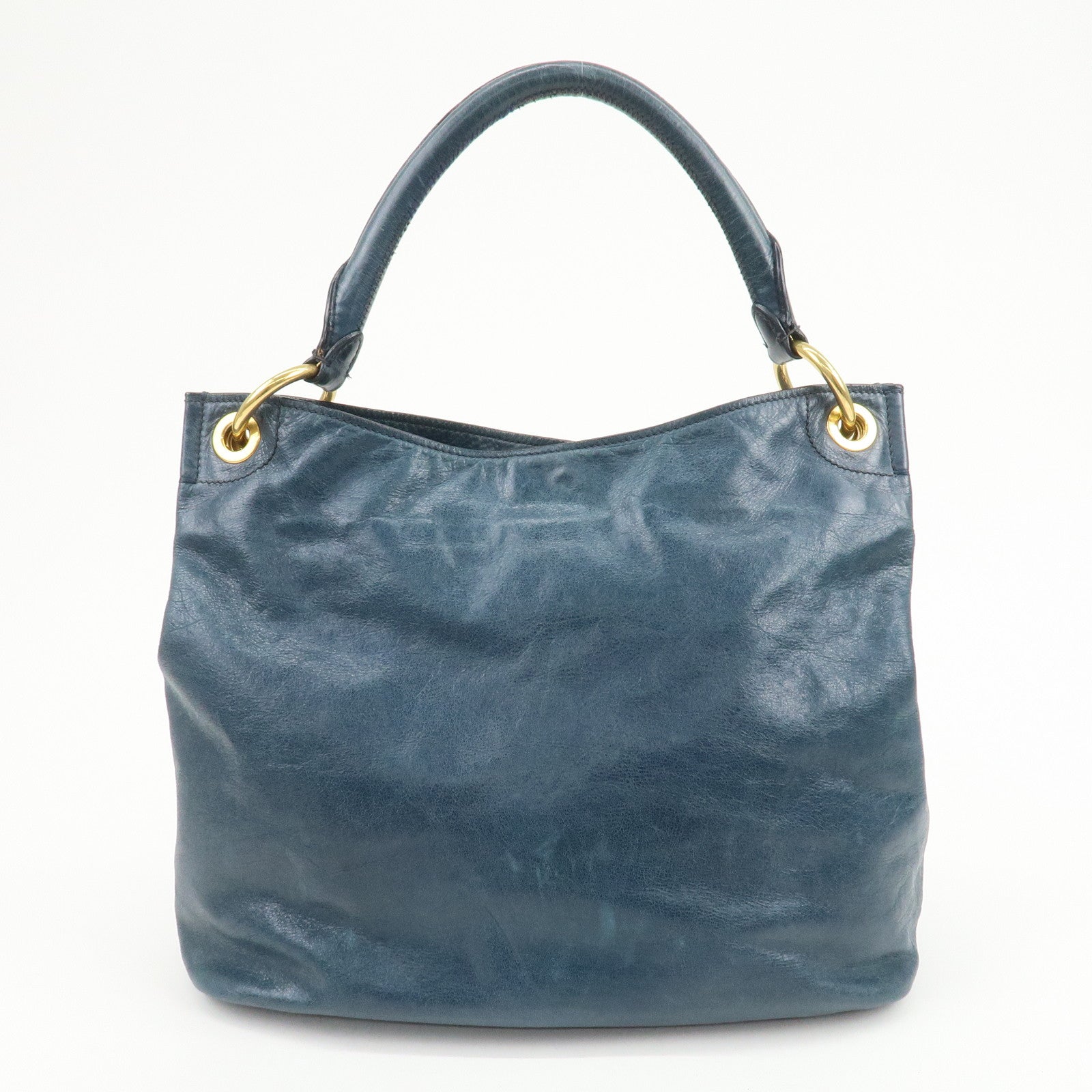 PRADA Logo Leather Shoulder Bag Hand Bag Blue