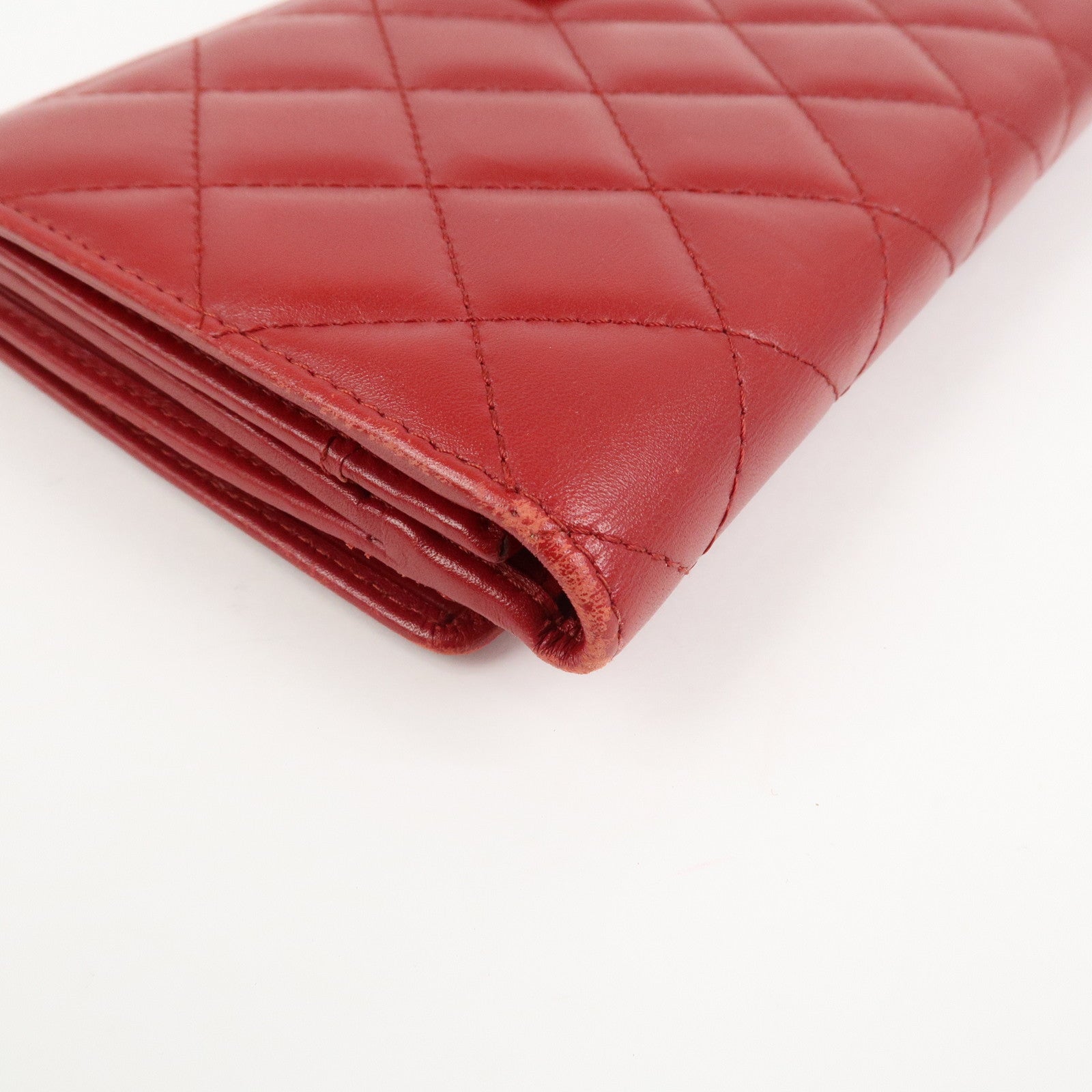 CHANEL Cambon Line Matelasse W Hook Long Wallet Red A46643
