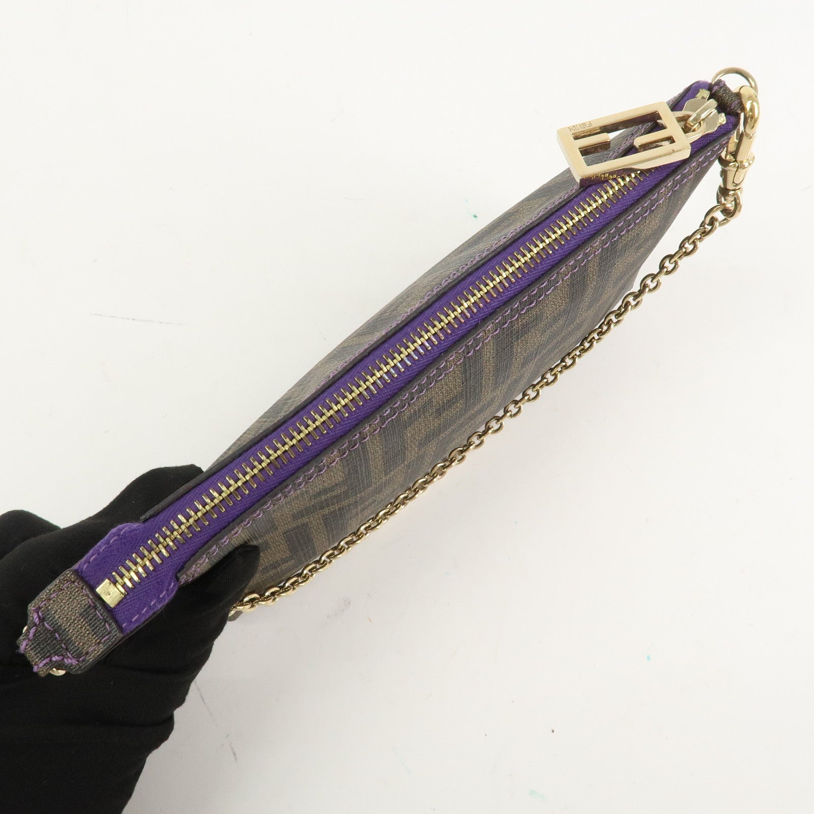 FENDI Zucca PVC Chain Accessory Pouch Hand Bag Shoulder Bag 8BR592