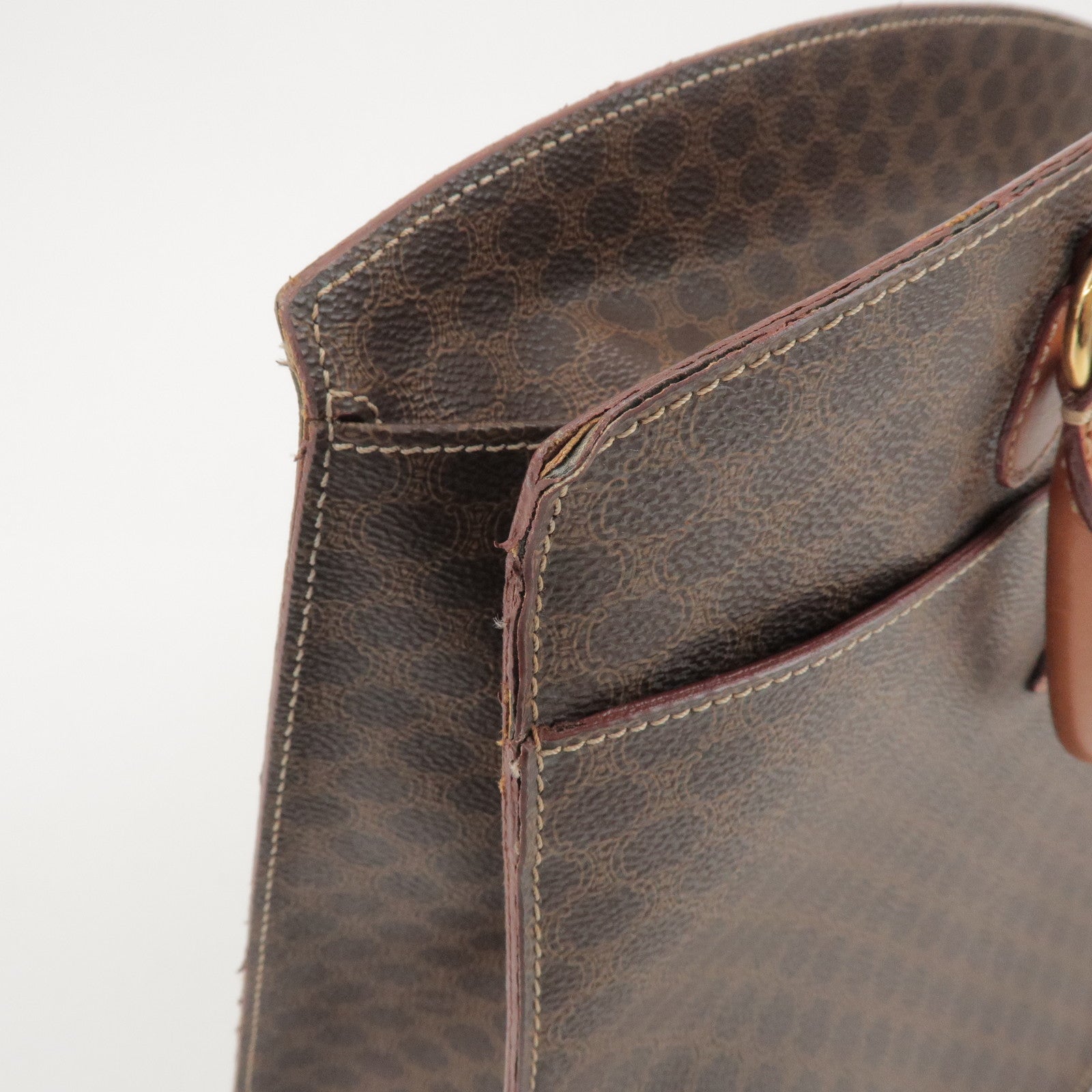 CELINE Macadam PVC Coated Canvas Leather Hand Bag Tote Bag Brown