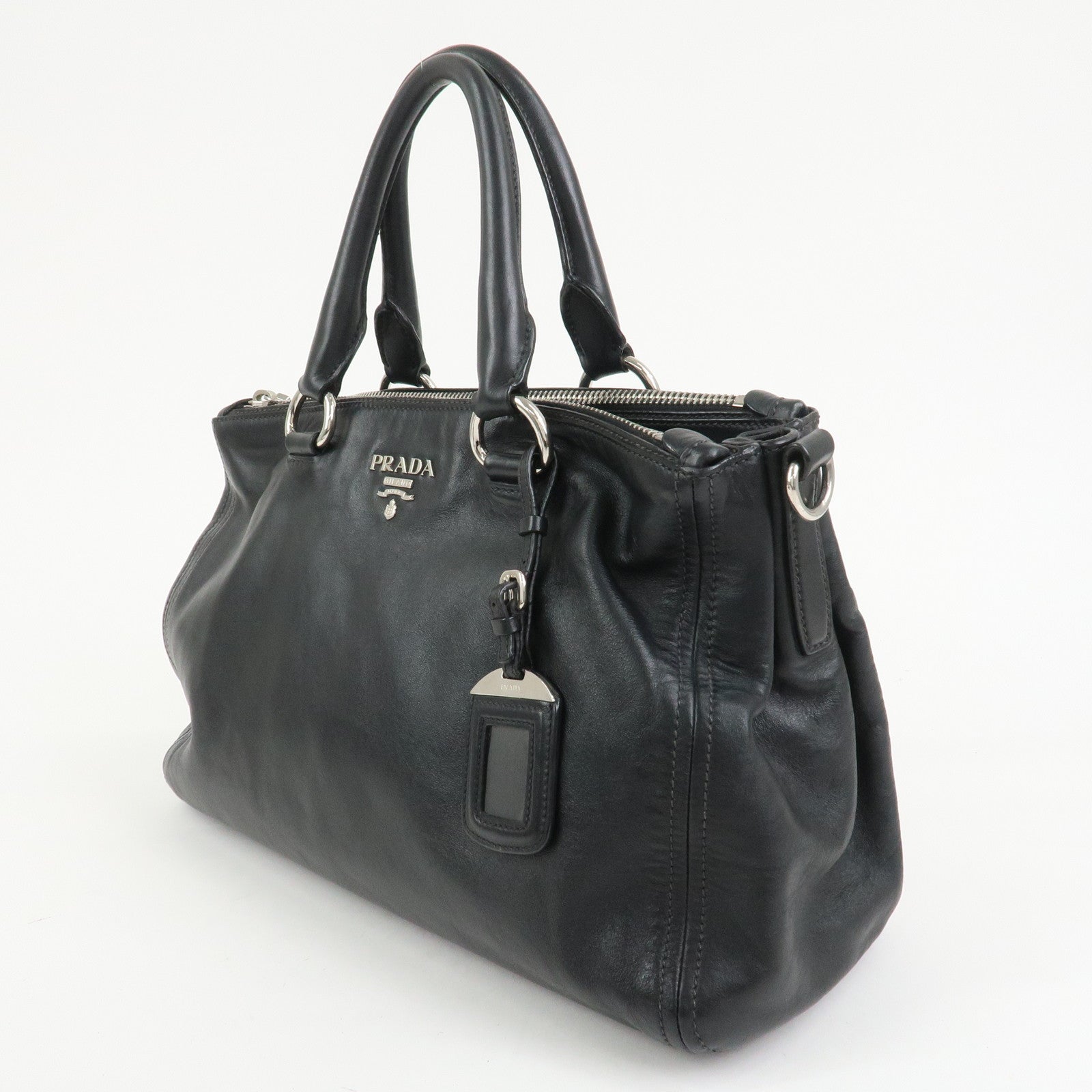 PRADA Logo Leather 2WAY Bag Hand Bag Shoulder Bag Black BN2866