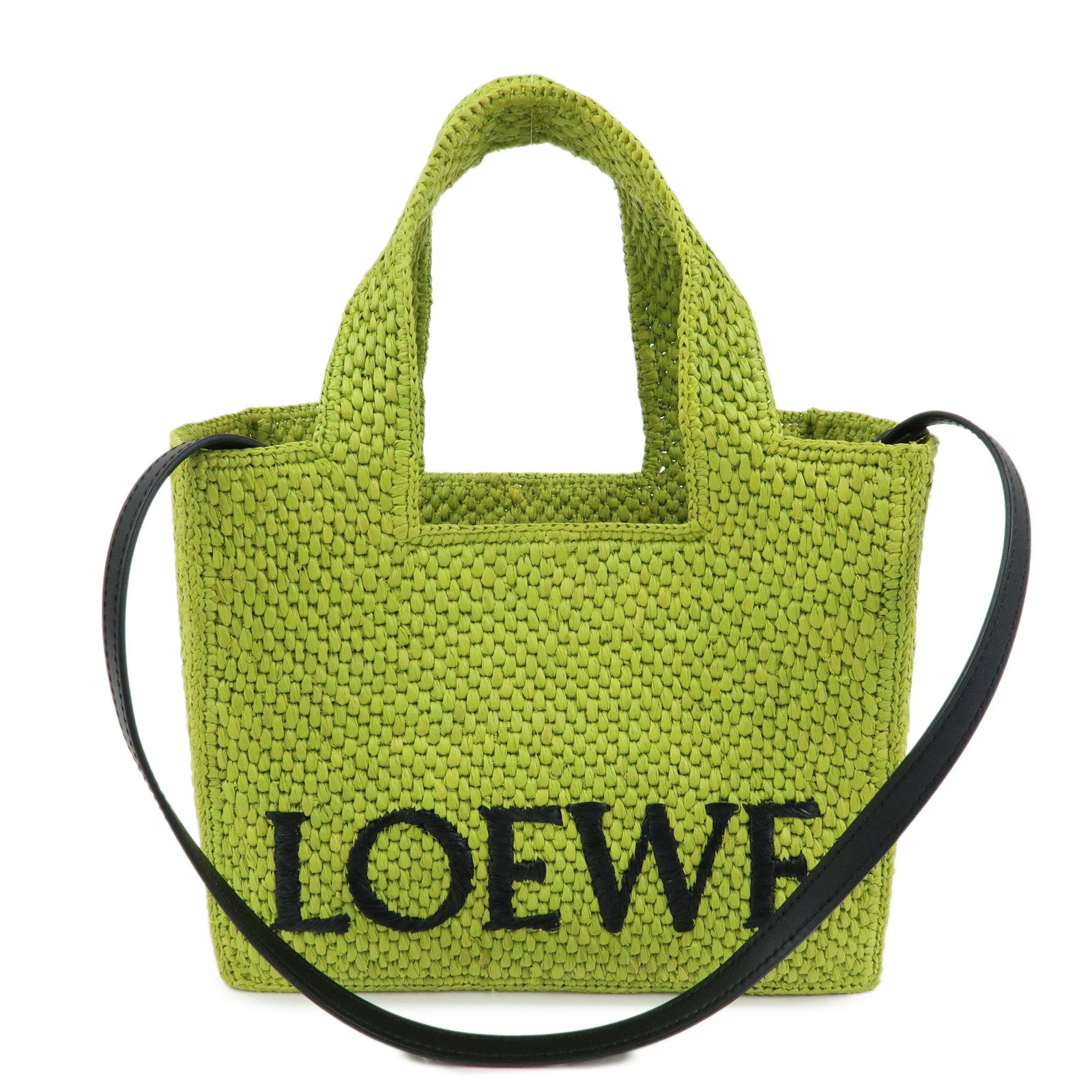 LOEWE Font Tote Bag Raffia Leather 2Way Shoulder Bag Green